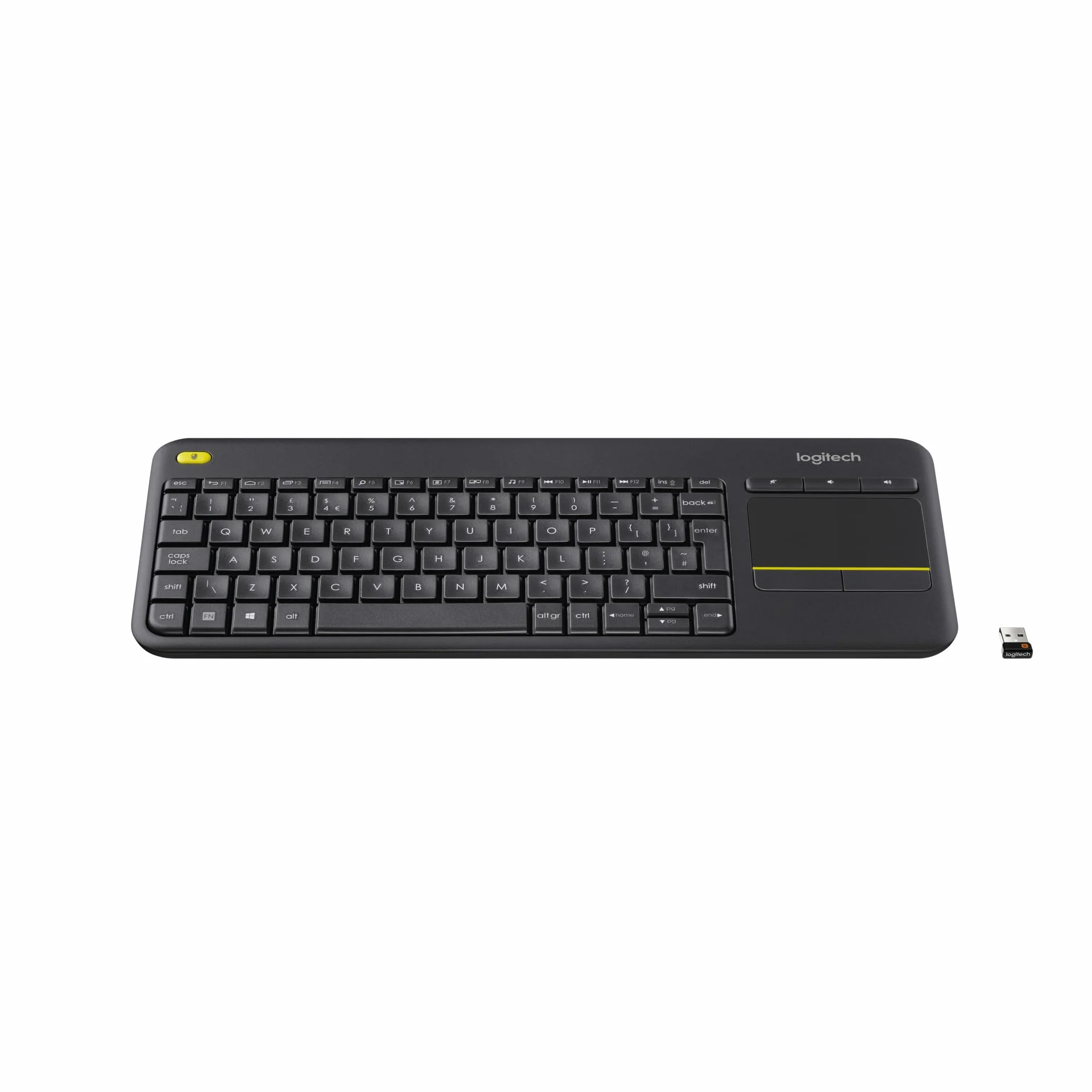 Logitech K400 Plus Tastiera Wireless Touch TV, Facili Controlli Multimediali e Touchpad Integrato, Tastiera HTPC per TV Collegata al PC, Windows, Android, Chrome OS, Laptop, Italiano QWERTY - Nero