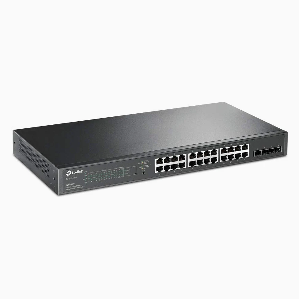 TP-Link TL-SG2428P JetStream Smart Switch Gigabit a 28 porte con PoE a 24 porte, 4 slot SFP (budget da 250 Watt, gestione centralizzata del cloud Omada SDN e monitoraggio intelligente)