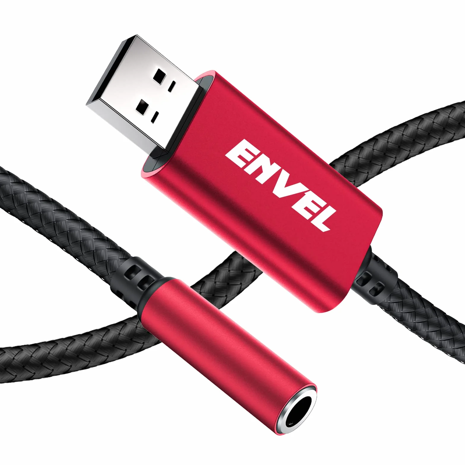 ENVEL adattatore audio stereo da USB a jack da 3,5 mm, TRRS a 4 poli con supporto microfonico esterno per cuffie, PS4, PS5, PC, laptop, casse in metallo intrecciato