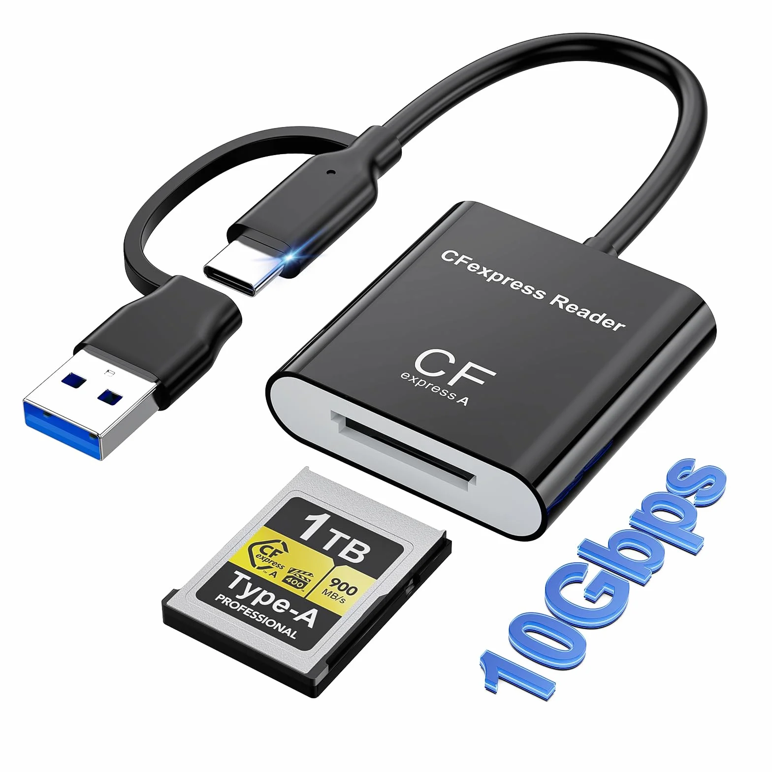 CFexpress - Lettore di schede tipo A con 10 Gbps USB 3.2 (Gen 2), USB-C 2 in 1 + USB-A tipo B CFexpress adattatore CFe tipo A, lettore di schede compatibile con Windows/Mac OS/Linux/Android, per