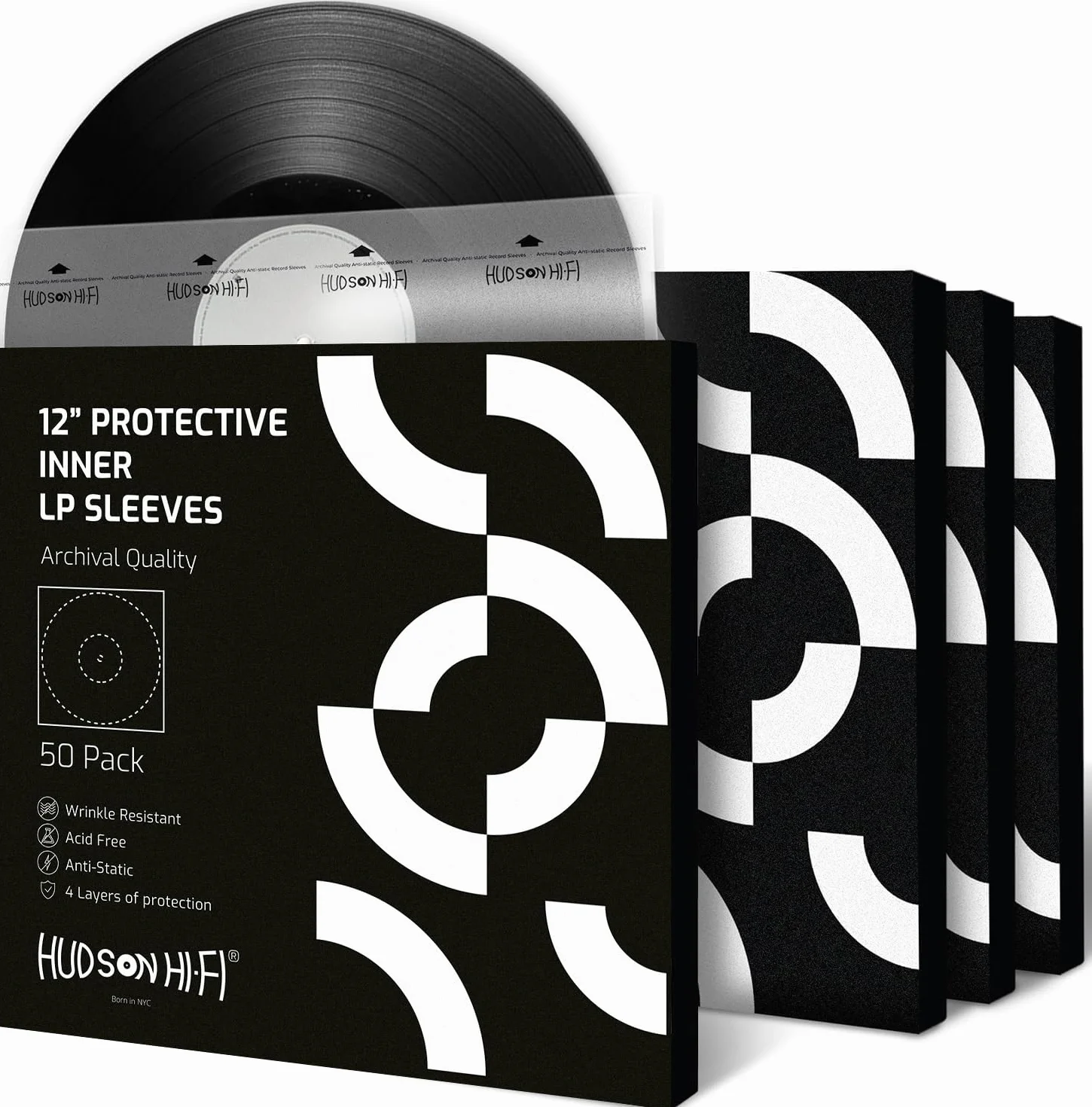 Hudson Hi-Fi Confezione da 50 custodie interne antistatiche per dischi in vinile, resistenti, trasparenti, proteggono i tuoi album LP da graffi, polvere e sporco, in carta di riso senza acidi, per