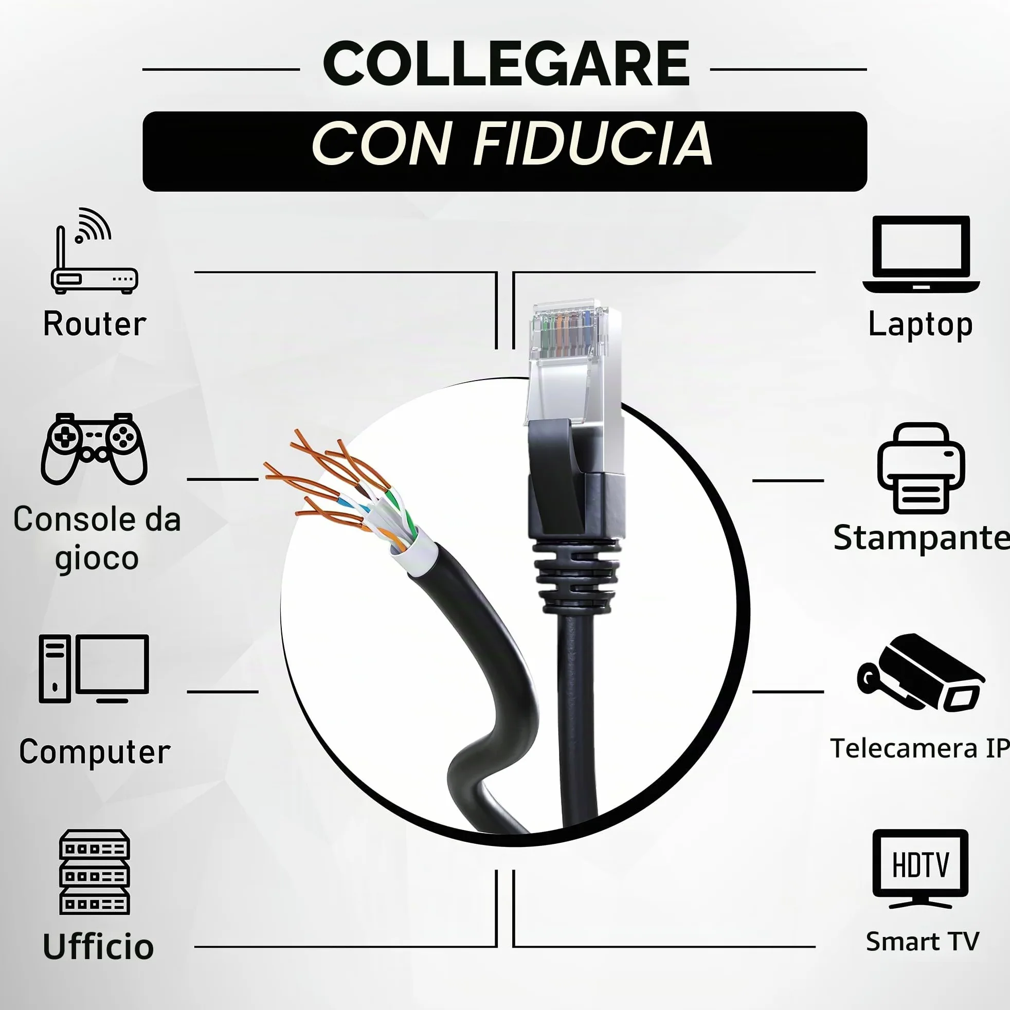 Mr. Tronic Cavo Impermeabile Esterno Ethernet Cat 6 da 50m, Cavo di Rete LAN Cat 6 ad Alta Velocità Per Internet Veloce 1 Gbps - AWG24 Sfuso Senza Connettori RJ45, UTP CCA (50 Metri, Nero)