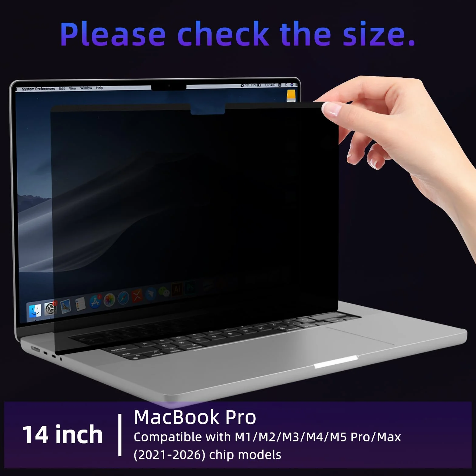MacBook PRO 14 Pollici 2026 M5 PRO/Max, 2025～2021 (M5/M4/M3/M2/M1 PRO/Max) Filtro Magnetico Privacy, Pellicola Protettiva Rimovibile Schermo, Anti Luce Blu Antiriflesso, Anti-Spia