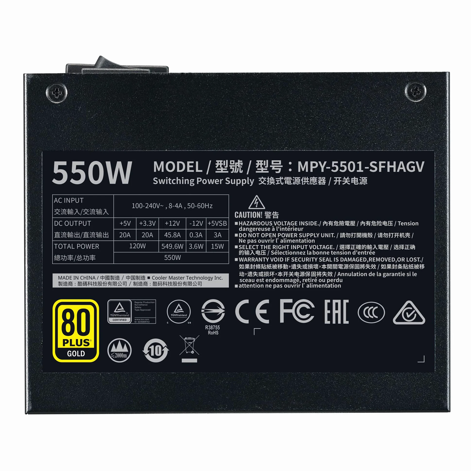 Cooler Master V850 SFX Gold, Spina EU - 850W 80 PLUS Gold, Alimentatore Full-Modular, SFF/mini-ITX, Ventola FDB Silenziosa da 92mm, Modalità Semi-Fanless, Staffa SFX-a-ATX