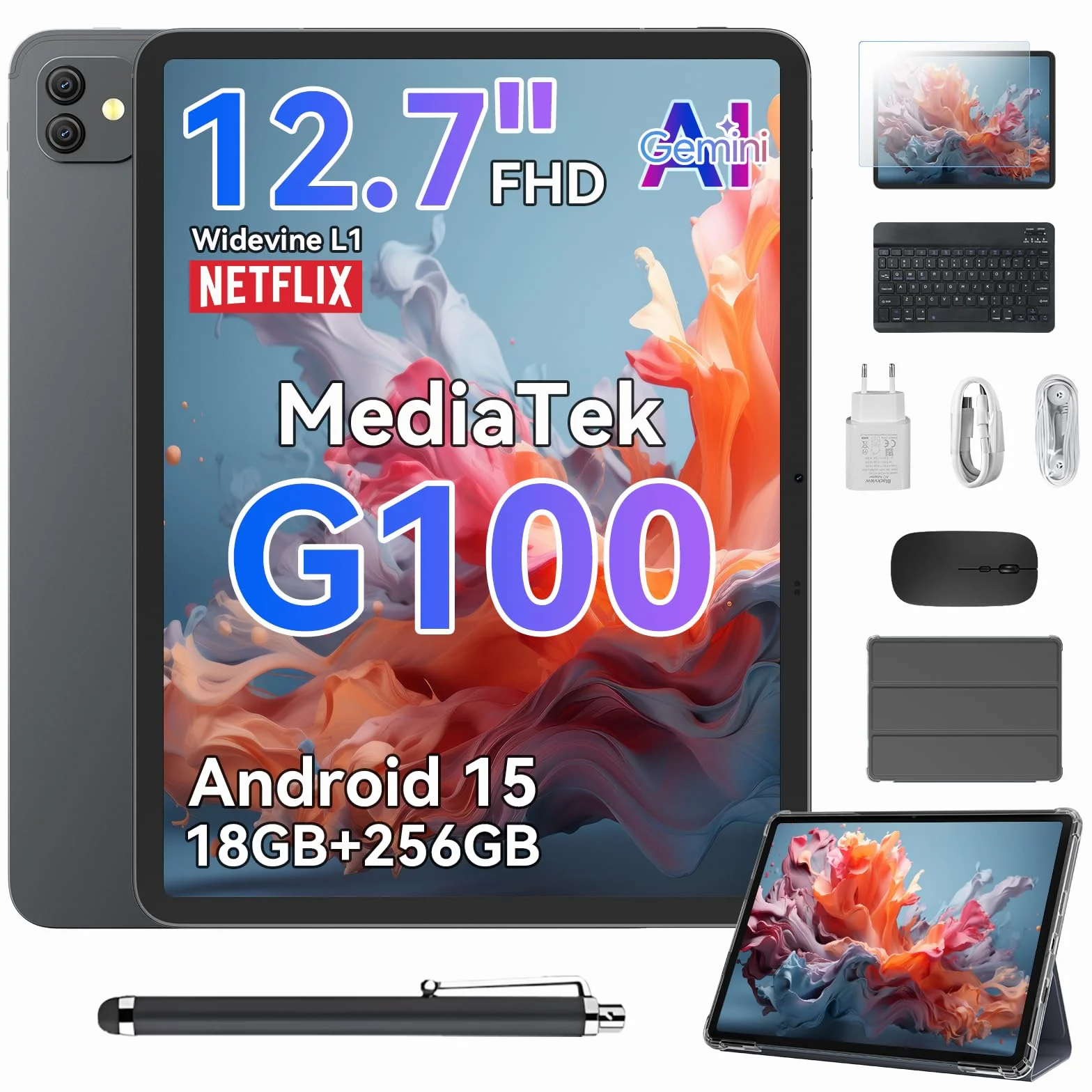 Blackview Link 8 13 Pollici Tablet con Tastiera e Penna,Android 15 Tablets Gemini AI,18GB RAM+256GB ROM,2K+ FHD 2160 * 1600 90Hz MediaTek G100 /PC Mode/8400mAh/Widevine L1/Face ID/16MP+13MP/GPS/OTG