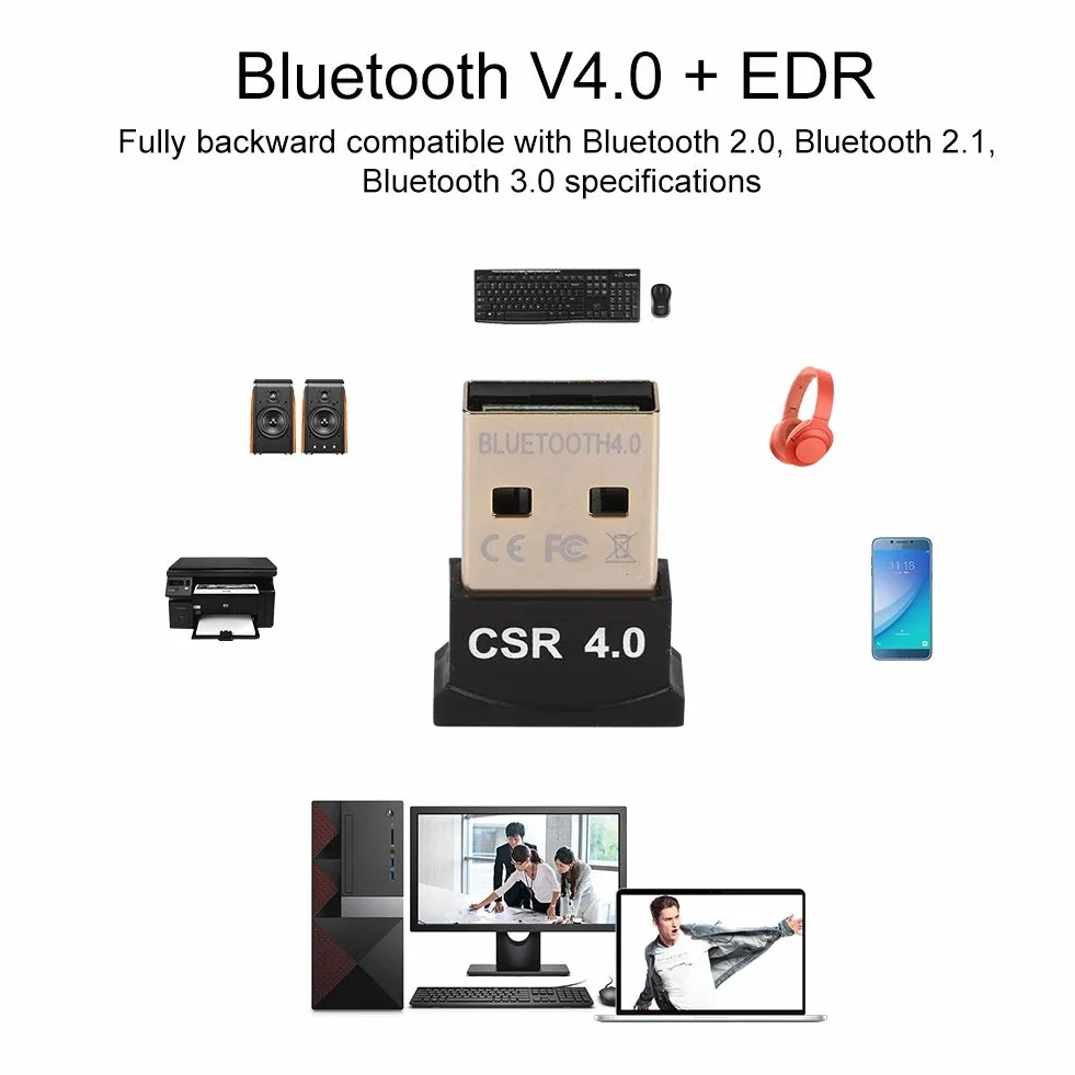 Adattatore Bluetooth USB, Dongle Bluetooth Dual Mode EDR da 3Mbps, Ricevitore Adattatore Mini Bluetooth CSR4.0 con Chip CSR8510, per Laptop Desktop, per Win