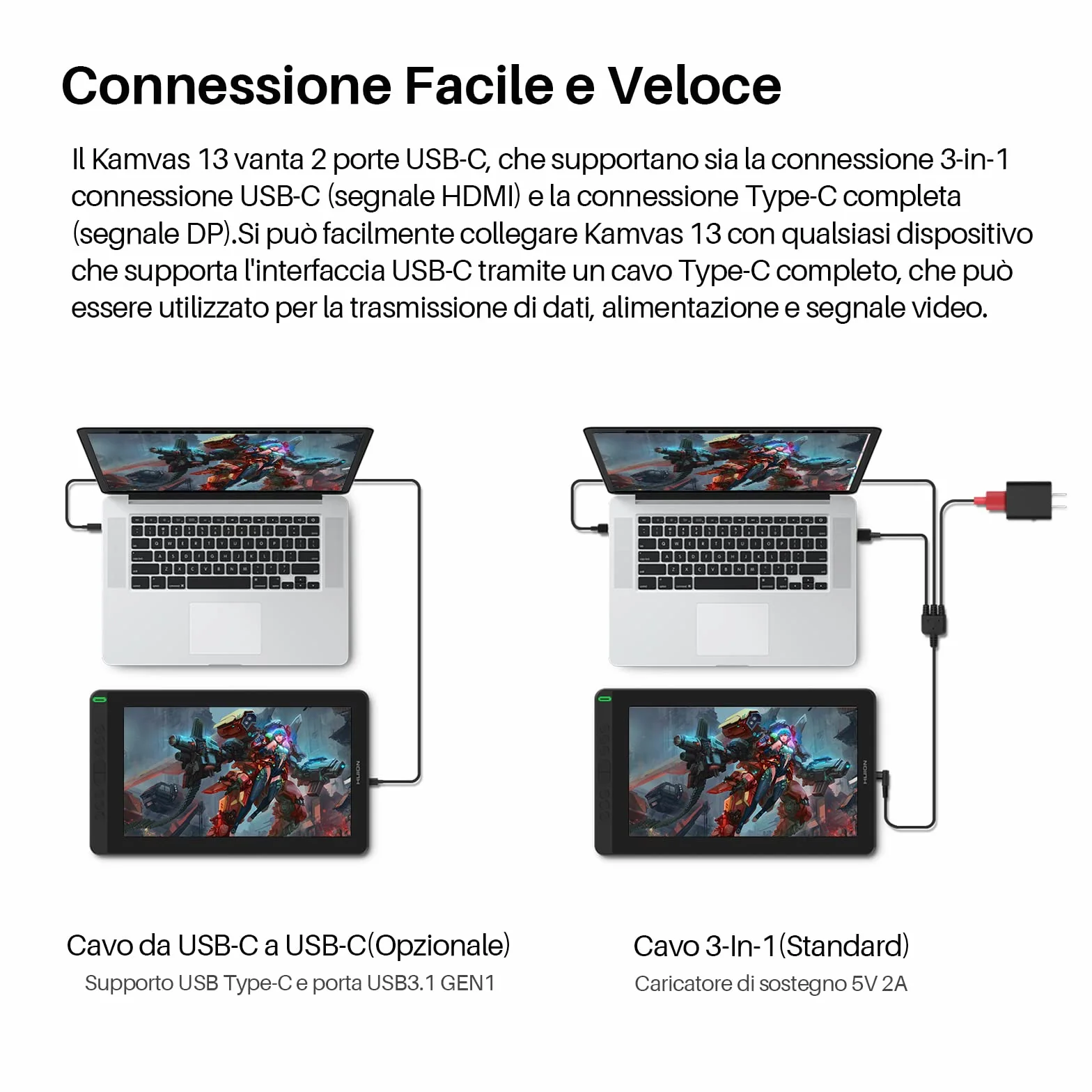 HUION Kamvas 13 Tavoletta Grafica con Schermo Compatibile con Android, Funzione di Inclinazione di ±60° Stilo Senza Batteria, 8 Tasti di Scelta Rapida, Supporto Regolabile - 13,3 Pollici (Nero)