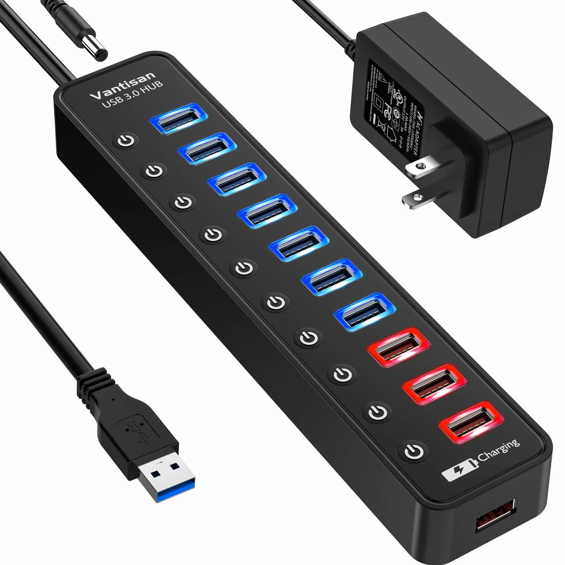 vantisan Hub USB 3.0 alimentato 10 porte