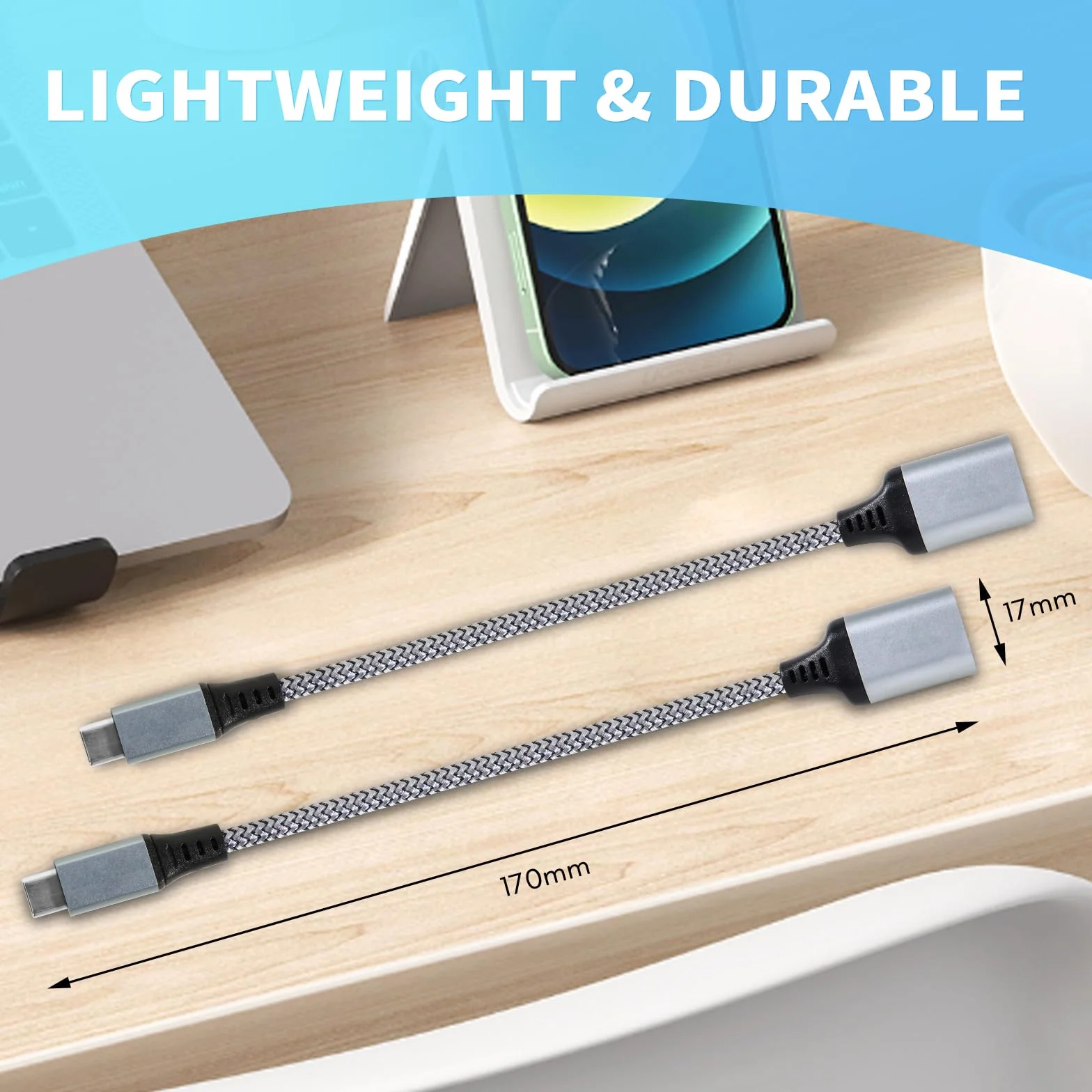 Adattatore USB C a USB 3.0 [2 Pezzi] - Cavo OTG Tipo C Maschio a Femmina Compatibile Con Galaxy S24, iPhone 16 Pro/15 Pro Max, iPad Pro, Huawei P30, Google Pixel 3XL