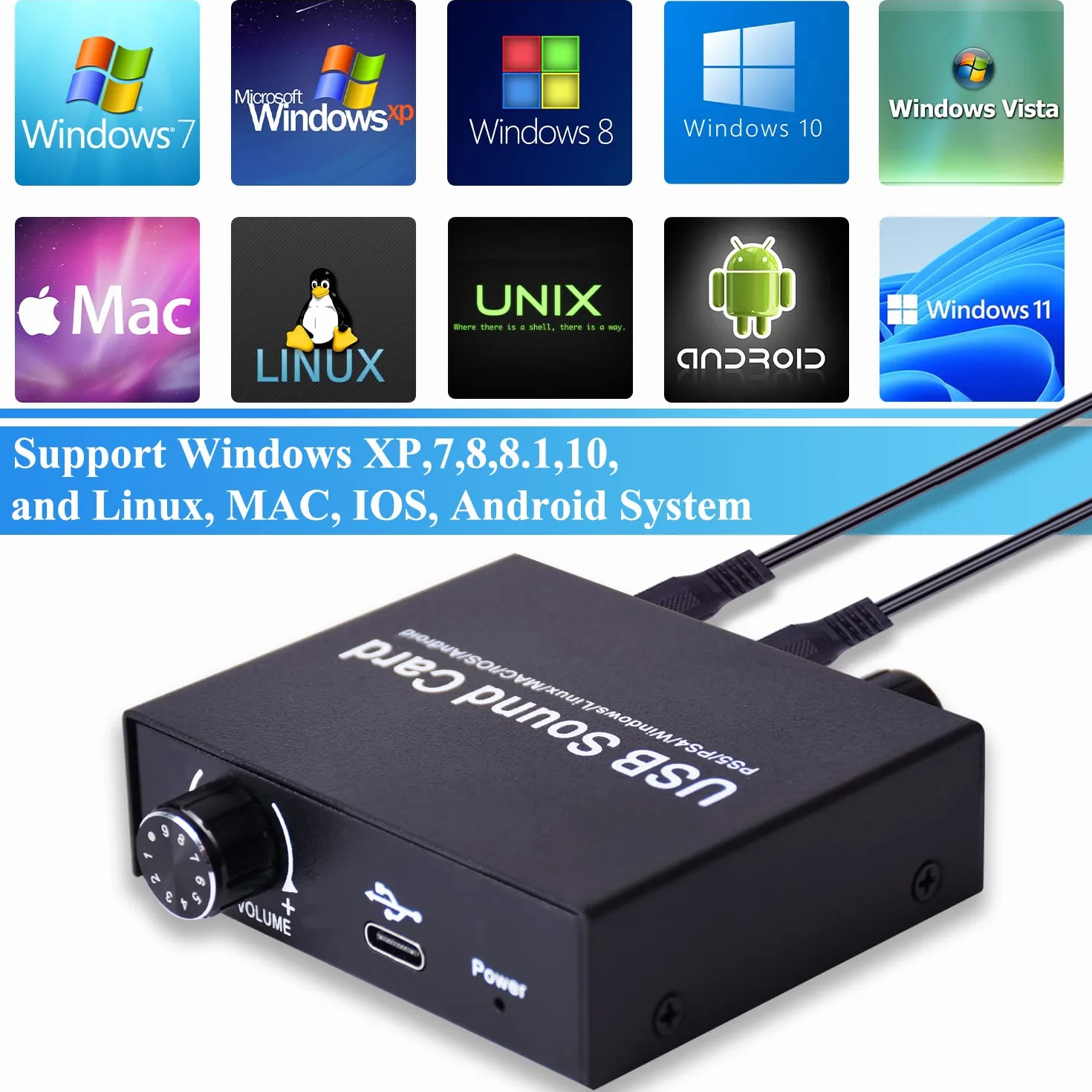 Scheda Audio USB, Tendak Scheda Audio Stereo Esterna Adattatore Audio USB con Porta per Cuffie e Microfono da 3,5mm, Controllo Volume, Regolazione Bassi per PC Laptop Desktop PS5, Windows, Mac, Linux