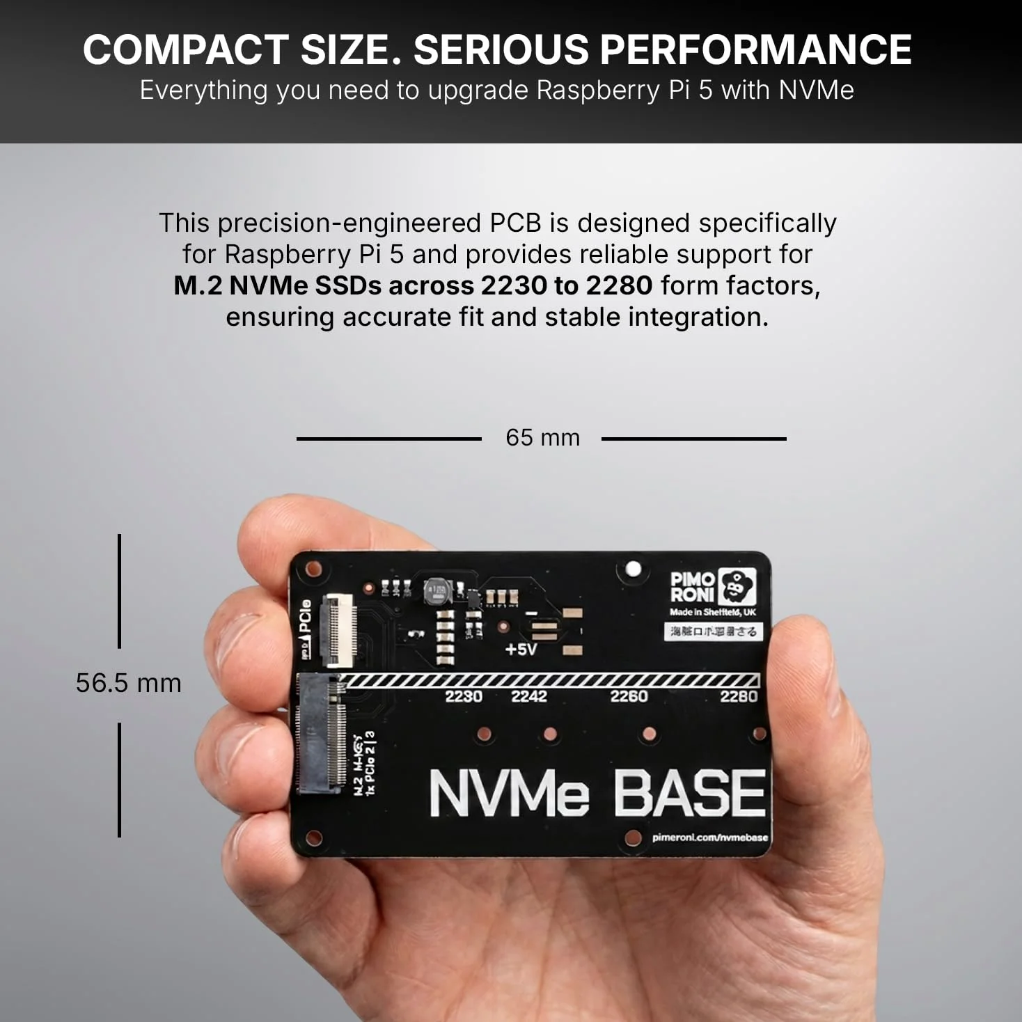 Base NVMe per Raspberry Pi 5 M.2 HAT PCIe scheda di estensione (M.2 2230 a 2280 supportata) PIM699