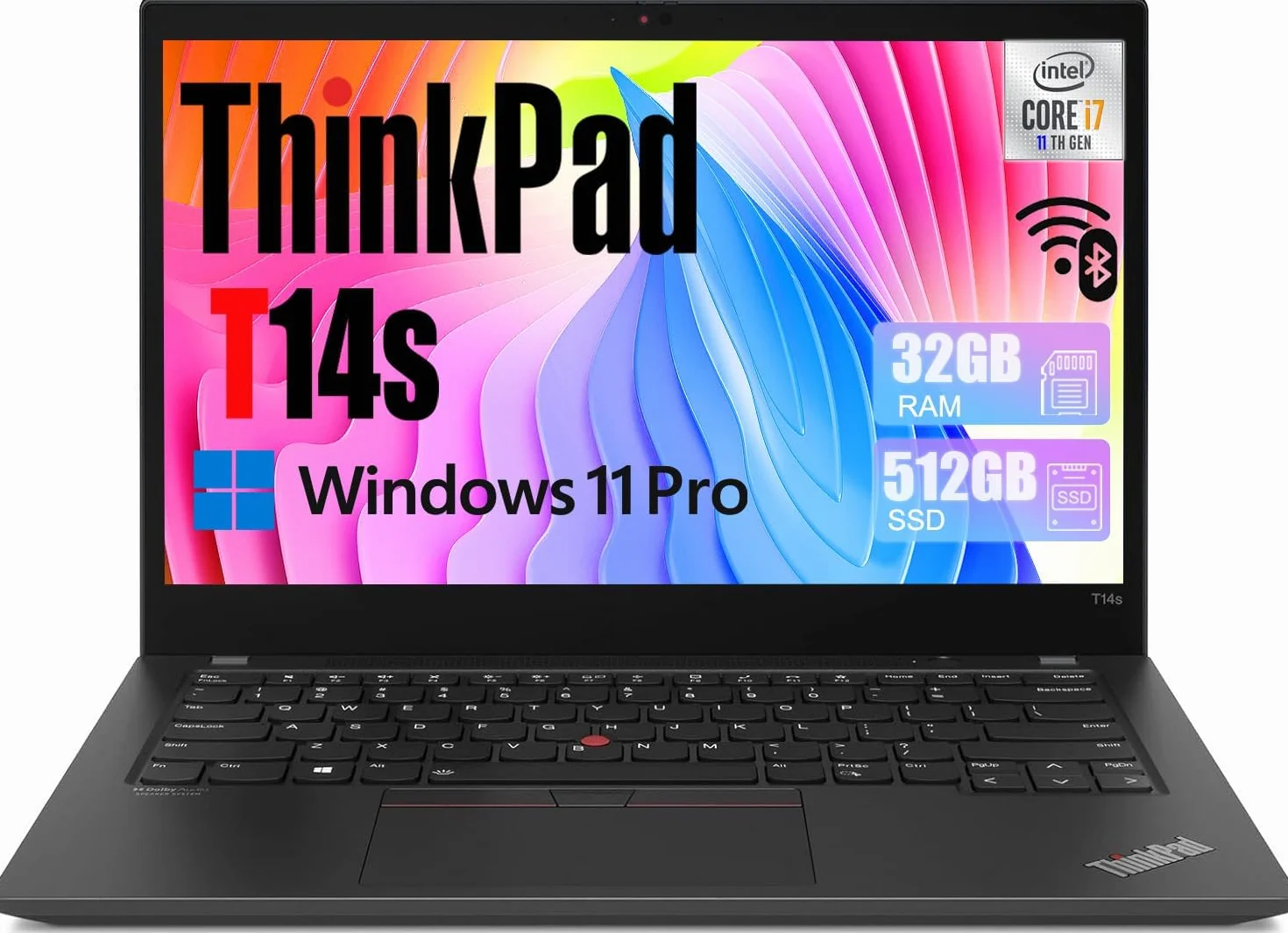 Lenovo ThinkPad T14s Gen 2 Laptop Professional, 14" FHD, processore Intel Core i7-1185G7, 32 GB di RAM, SSD da 512 GB, tastiera QWERTY americana, Windows 11 Pro(ricondizionato)