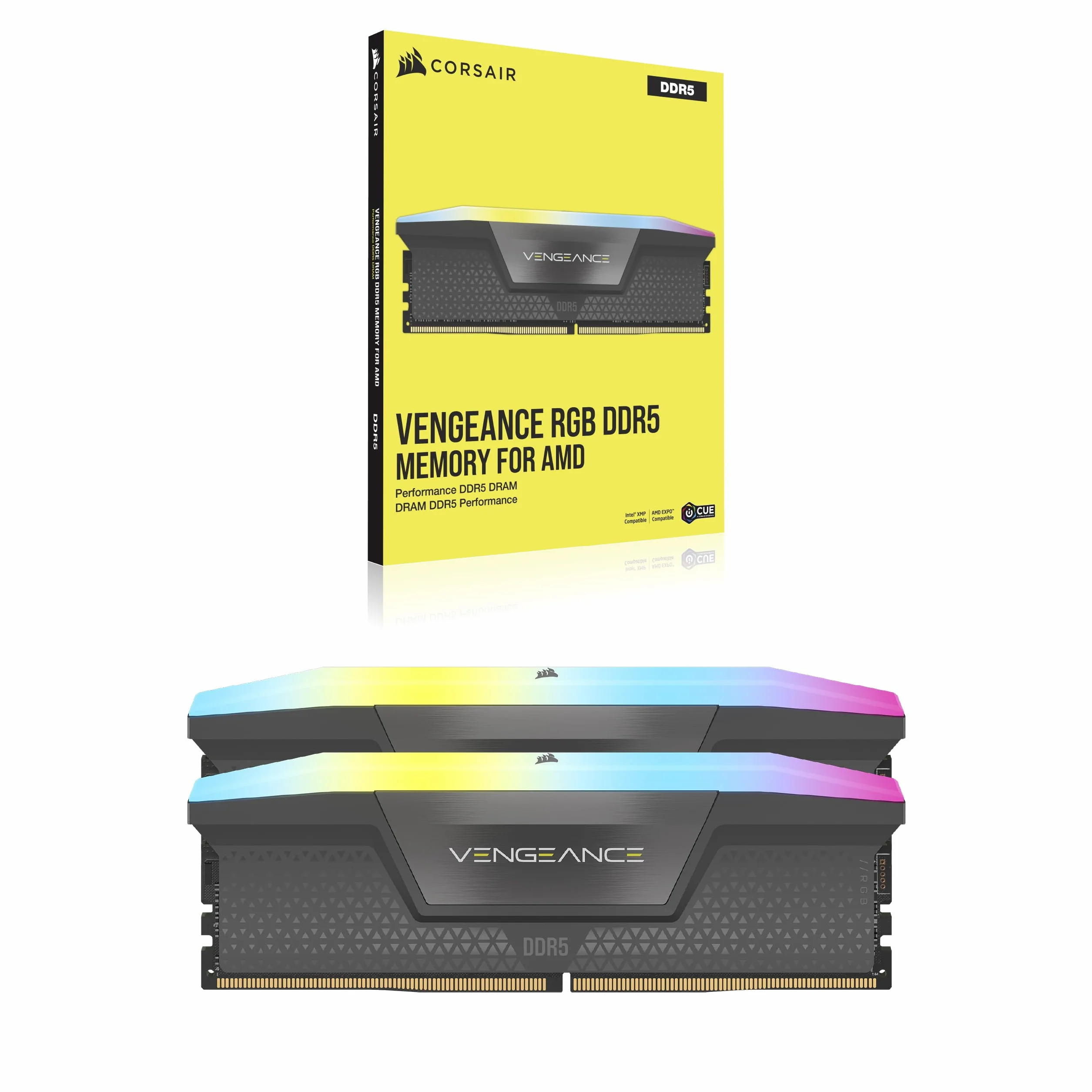 CORSAIR VENGEANCE RGB DDR5 32GB (2 x 16GB) Fino a 6000MHz CL38-44-44-96 1,35 V Intel XMP 3.0 e AMD EXPO Memoria Desktop del Computer– Grigio