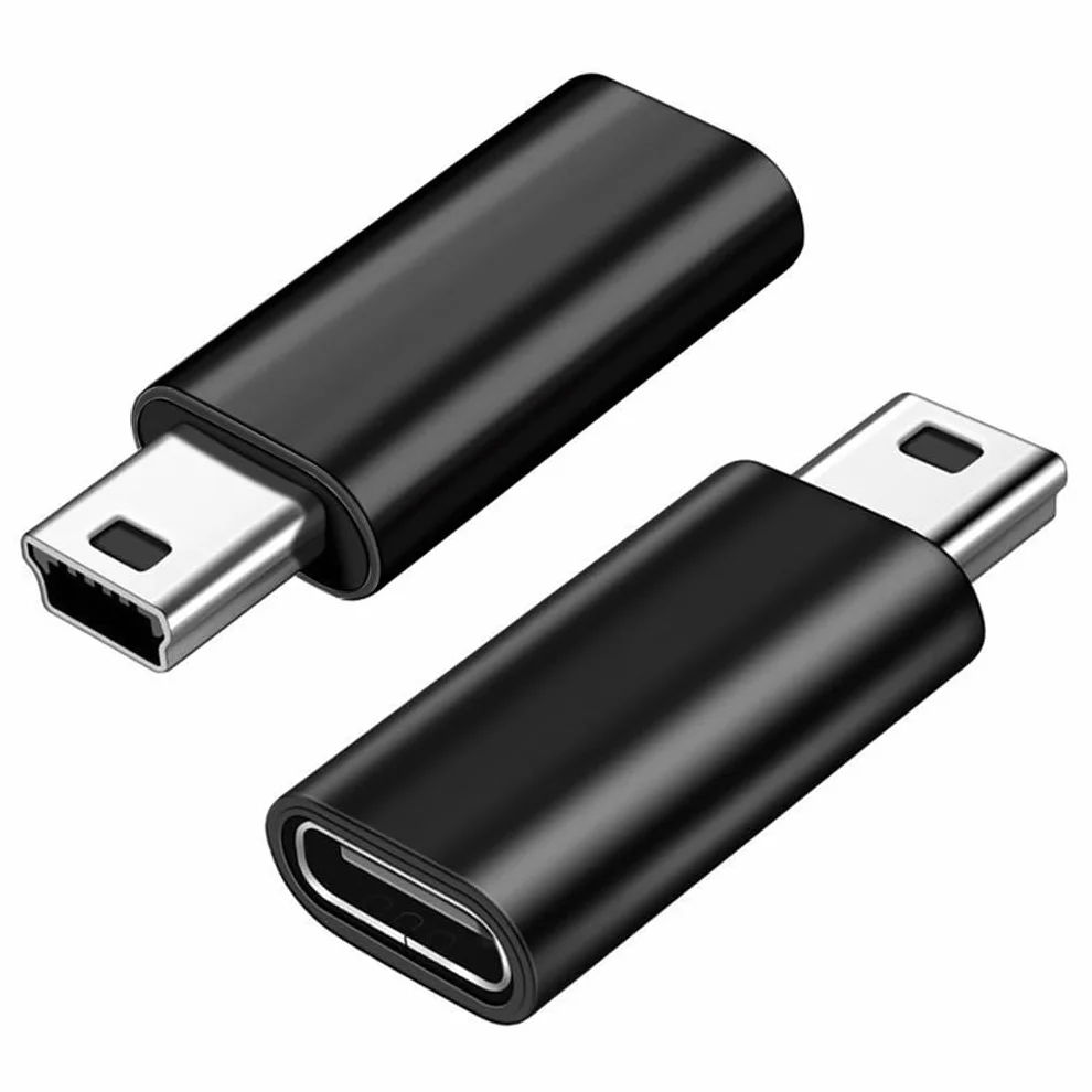 Adattatore USB C a Mini USB 2-Pezzi, Adattatore Mini USB 2.0 Tipo-B Maschio a USB Tipo C Femmina, Supporta Ricarica e Trasferimento Dati, Compatibile con Fotocamera Digitale, Lettore MP3 e Altro, Nero