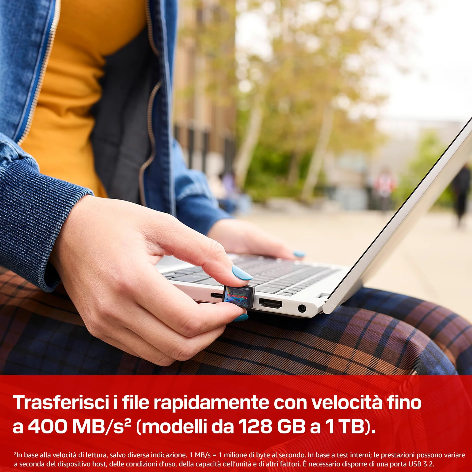 SANDISK Extreme Fit, Unità Flash USB-C 256 GB (Velocità di lettura fino a 400 MB/s, USB 3.2 Gen 1, USB Type-C, storage plug-and-stay, l'app SANDISK Memory Zone)