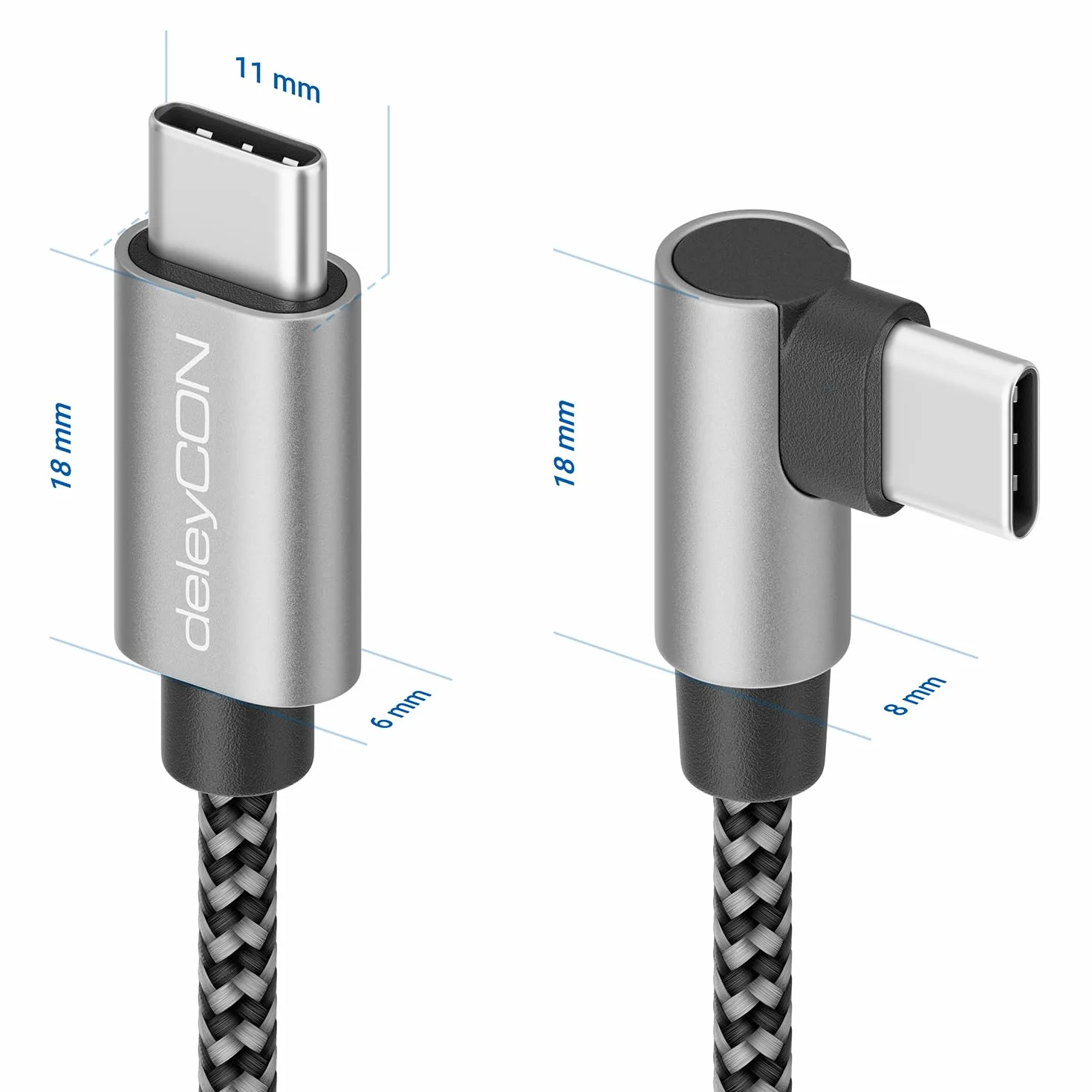 deleyCON USB-C 0,15m 90° Angolato PD3.0 60W Ricarica Rapida Corto 15cm USB-C a USB-C per iPhone 17 16 15 Pro Max Air S26 S25 S24 Pixel iPad Pro MacBook Air Tablet Switch PS5