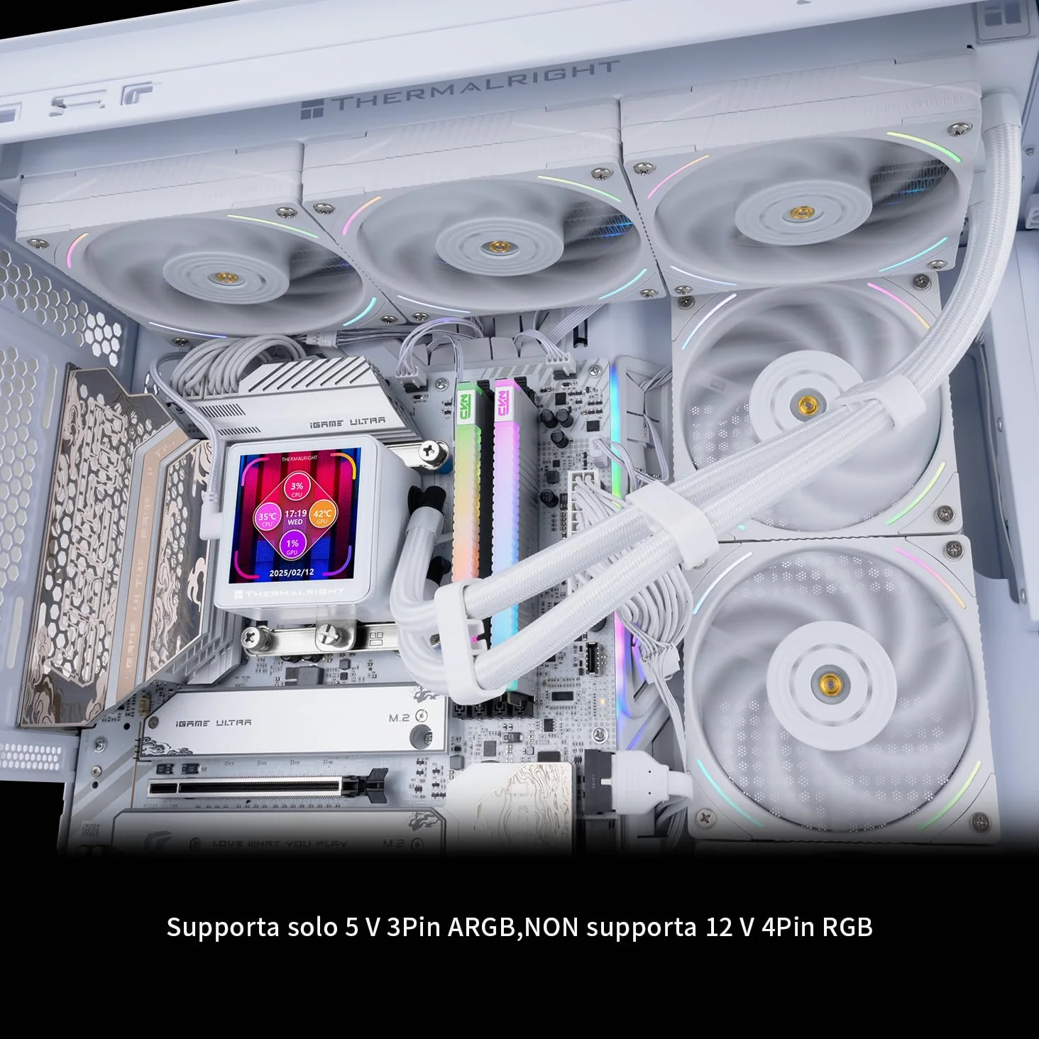 TR Frozen Vision 360 bianco-Liquid CPU, con 3 ventole PWM,Schermo LCD IPS con immagine quadrata da 2,88 pollici per 480 x 480 pixel, raffreddamento ad acqua CPU per computer per AM4/AM5 e Intel