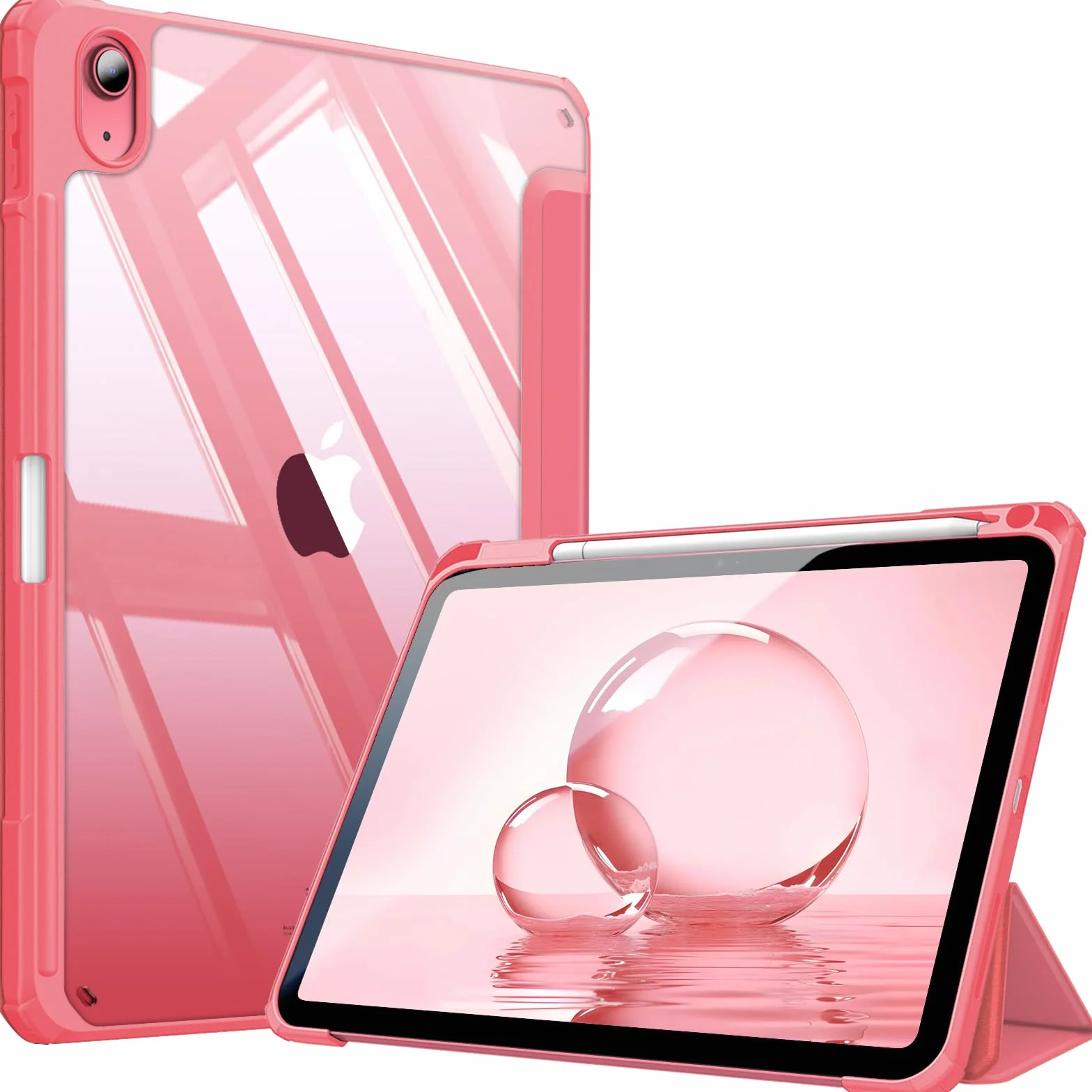 FINTIE Custodia iPad 11ª Gen 11" 2025 A16 Portapenne Sottile Leggero Trasparente Cover Posteriore Bordo TPU Morbido Auto Sveglia Sonno, Pink