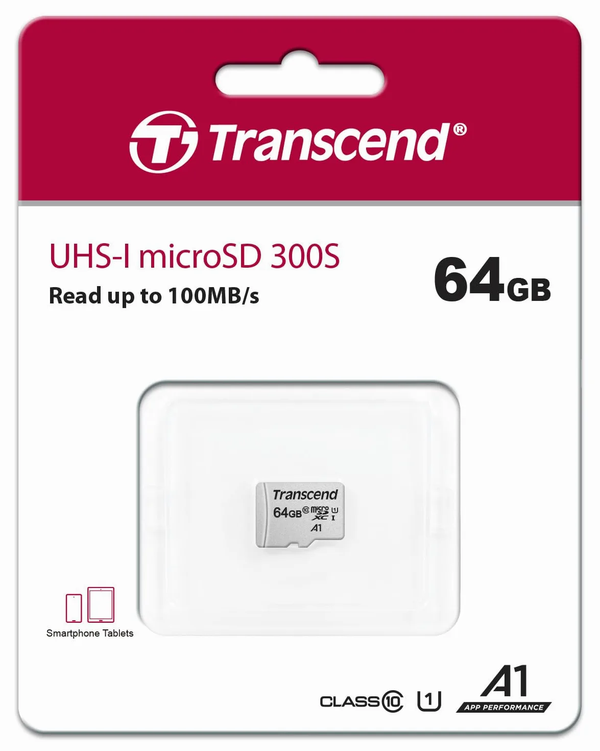 Transcend Scheda di memoria microSDXC 300S Classe 10 da 64 GB con fino a 95/45 MB/s (per smartphone, fotocamere digitali e console Nintendo) senza adattatore SD - TS64GUSD300S