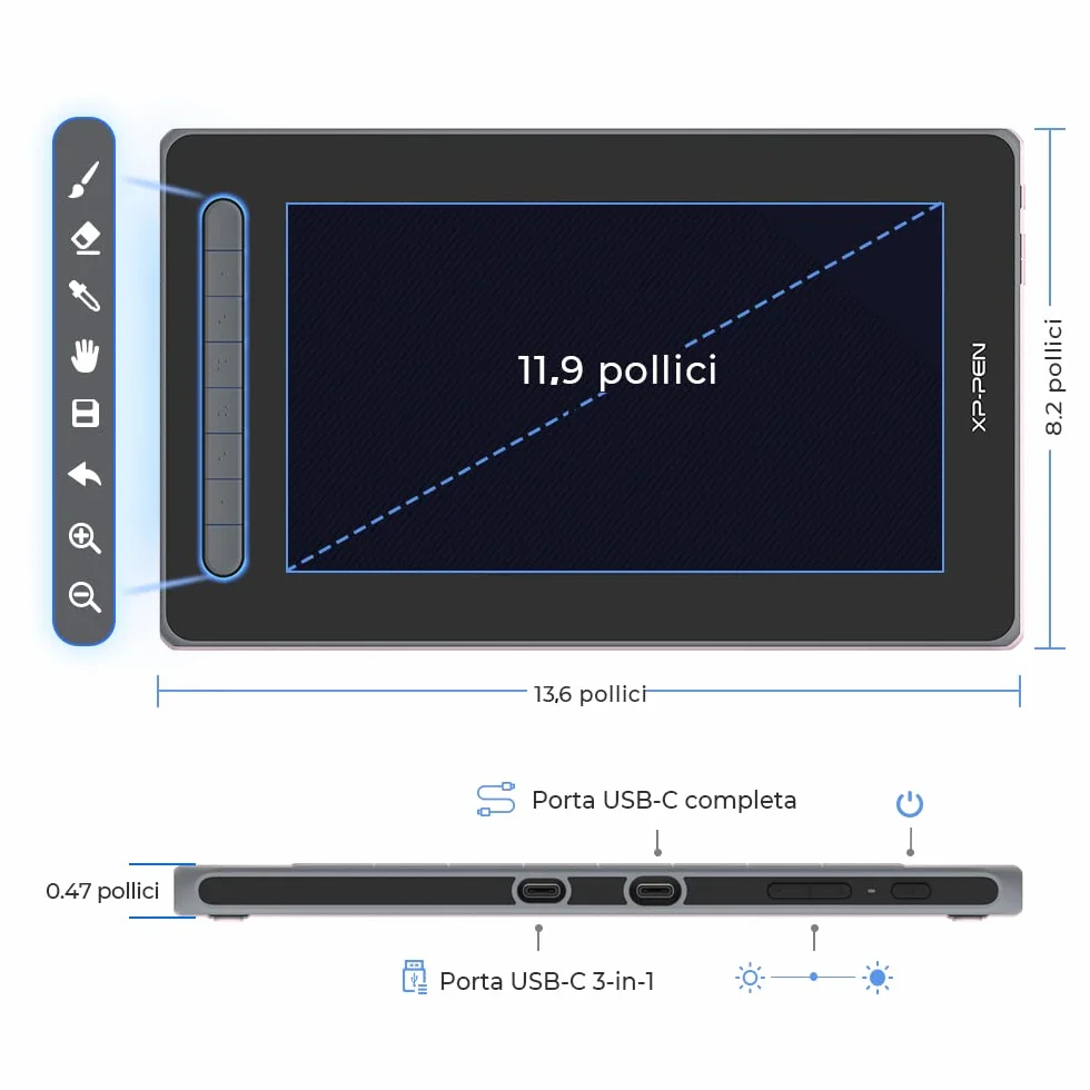 XP-PEN Artist 12 (2a generazione) Tavoletta grafica con schermo completamente laminato da 11,6 pollici, stilo X3 Elite, supporta Windows, Mac OS, Android, Chrome OS e Linux (Nero)