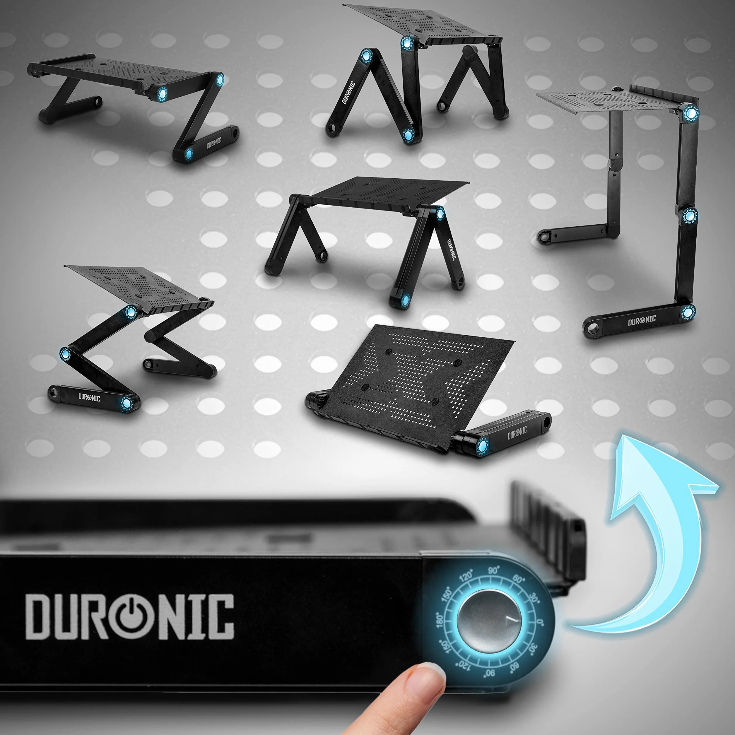 Duronic DML121 - Supporto da scrivania Pieghevole Multiuso, Altamente Regolabile, per Tablet o MacBook, ergonomico, Si ripiega Piatto, Tavolo Portatile, 6 giunture per Gambe Regolabili in 24 posti