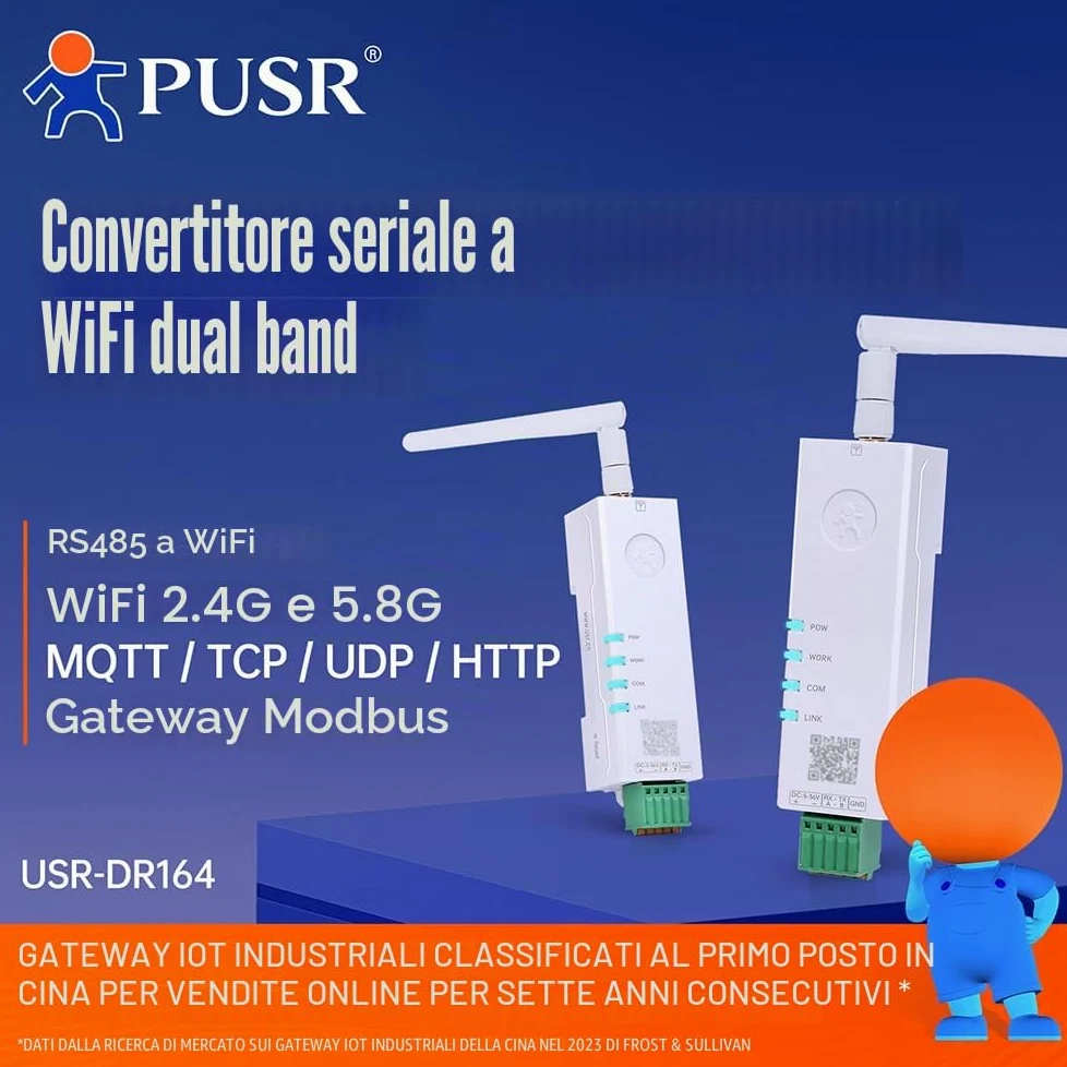 Convertitore da seriale a Dual Band WiFi RS485 a WiFi Gateway Modbus con MQTT IEEE802.11 a/b/g/n USR-DR164