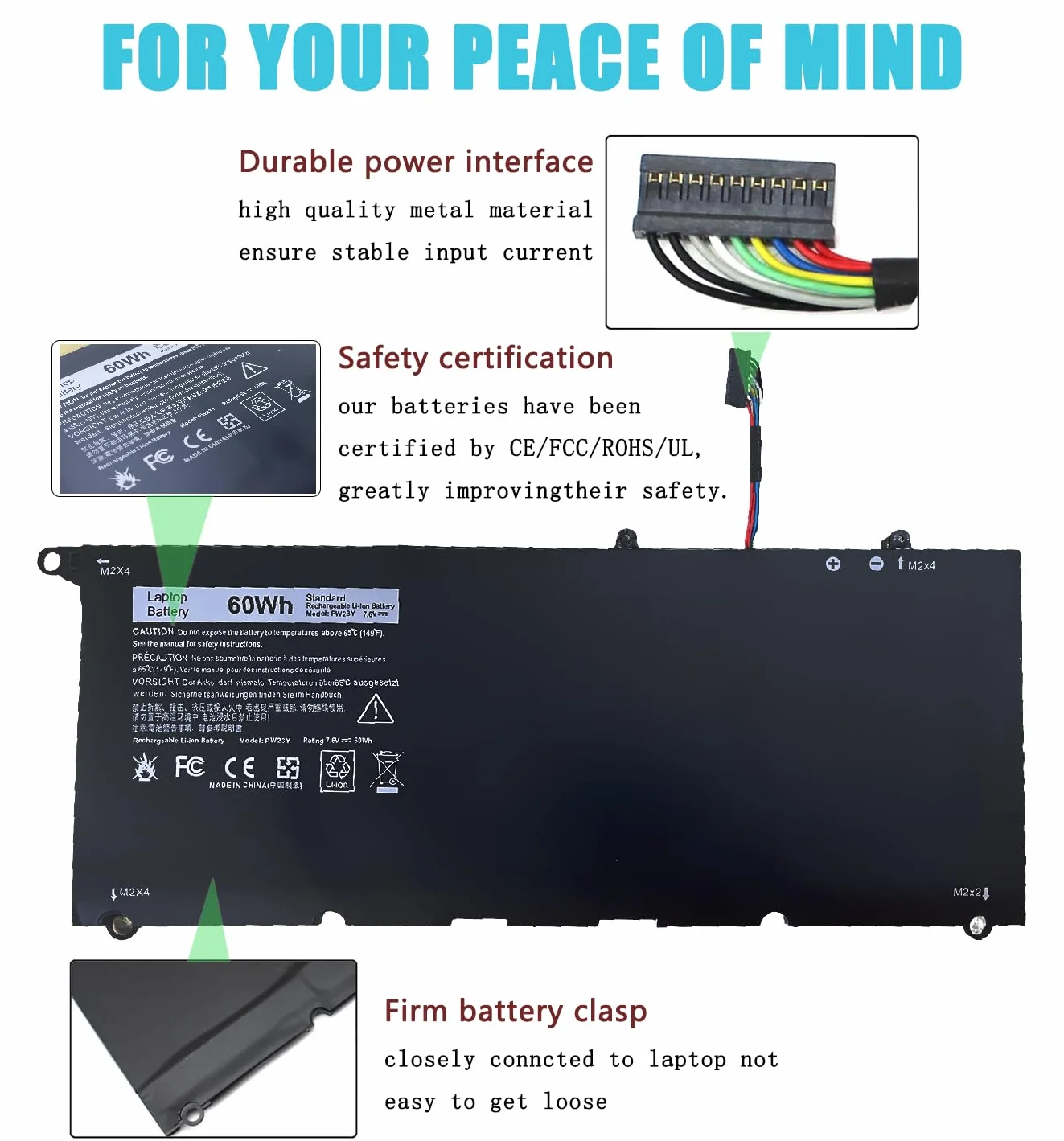 PW23Y Batteria di ricambio per computer portatile Dell XPS 13 9360 P54G002 13-9360-D1605G 13-9360-D1605T 13-9360-D1609G 13-9360-D1705G Series sostituzione TP1GT RNP72 0 RNP72 0TP1GT 7,6 V 60