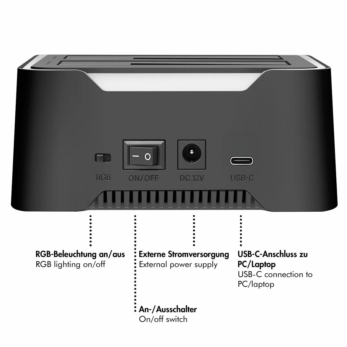 LogiLink Doppia docking station USB-C 3.2 Gen1 a 2 porte, per dischi rigidi da 2,5" e 3,5", SSD/HDD, con clone offline (senza clonare i dischi rigidi PC), 5 Gbps di trasferimento dati