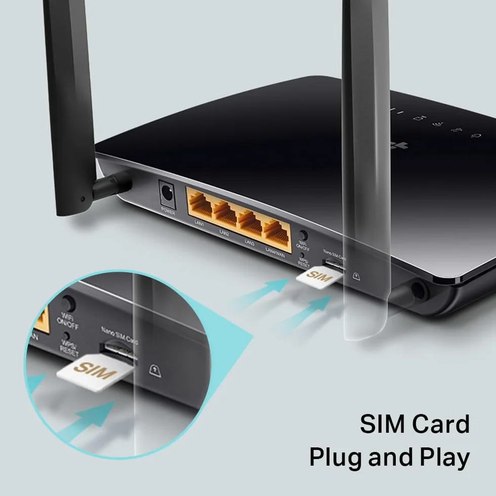 TP-Link Archer MR402 Router WiFi con SIM, Router 4G LTE WiFi Dual-Band AC1200Mbps, 3 Porte LAN e 1 LAN/WAN, Plug & Play, 2 Antenne LTE Smontabili, QoS, Onemesh