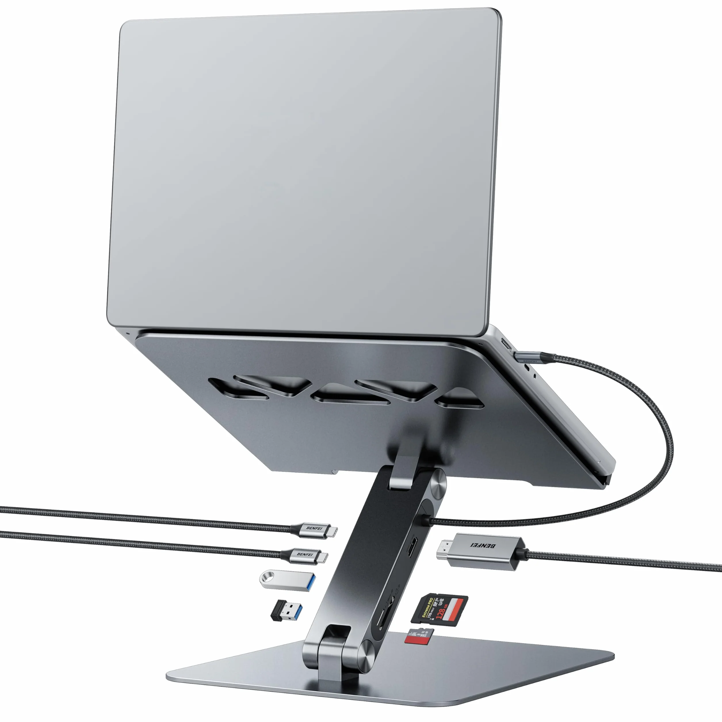 BENFEI Supporto per laptop con docking station USB-C 7in1, HDMI 4K@60Hz, 1*SD 1*Micro SD, 100W Power Delivery, 10Gbps 1*USBC 3.2 e 2*USBA 3.2 Compatibile con MacBook Pro/Air, iPad Pro, XPS, ThinkPad