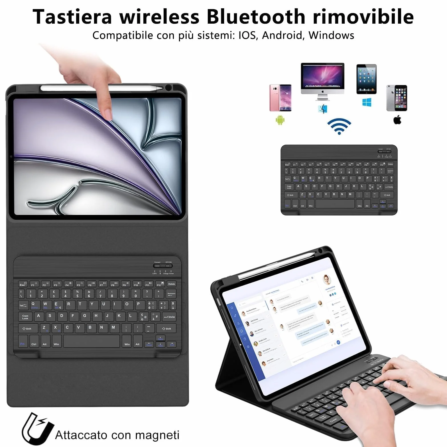 IVEOPPE Tastiera iPad Air 11 M4 2026/M3 2025/M2 2024, Cover Tastiera Italiano QWERTY Bluetooth Staccabile iPad Air 11 Pollici 2024/2025/2026, Nero