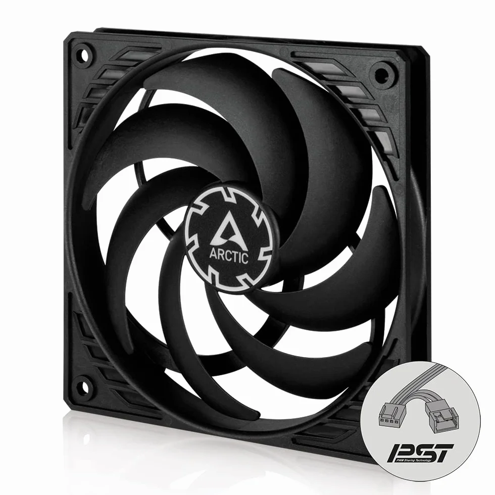 ARCTIC P12 Slim PWM PST - 120 mm Ventola, PWM Sharing Technology, Pressione Statica, Connessione PST, Velocità 200-2100 RPM - Nero