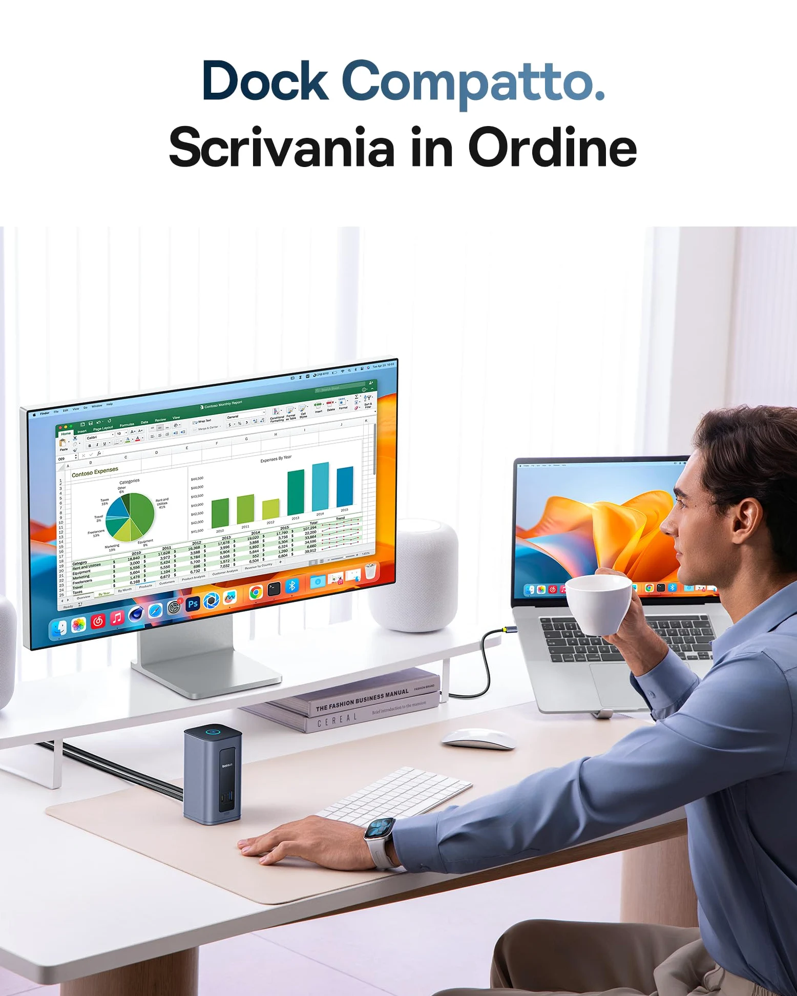 Baseus Nomos Air 12 in 1 Displaylink Docking Station 2 Monitor per macOS | con 2K HDMI/DP, 10Gbps USB-C/A, 100W PD, Gigabit Ethernet, È Richiesta l'Installazione del Driver DisplayLink