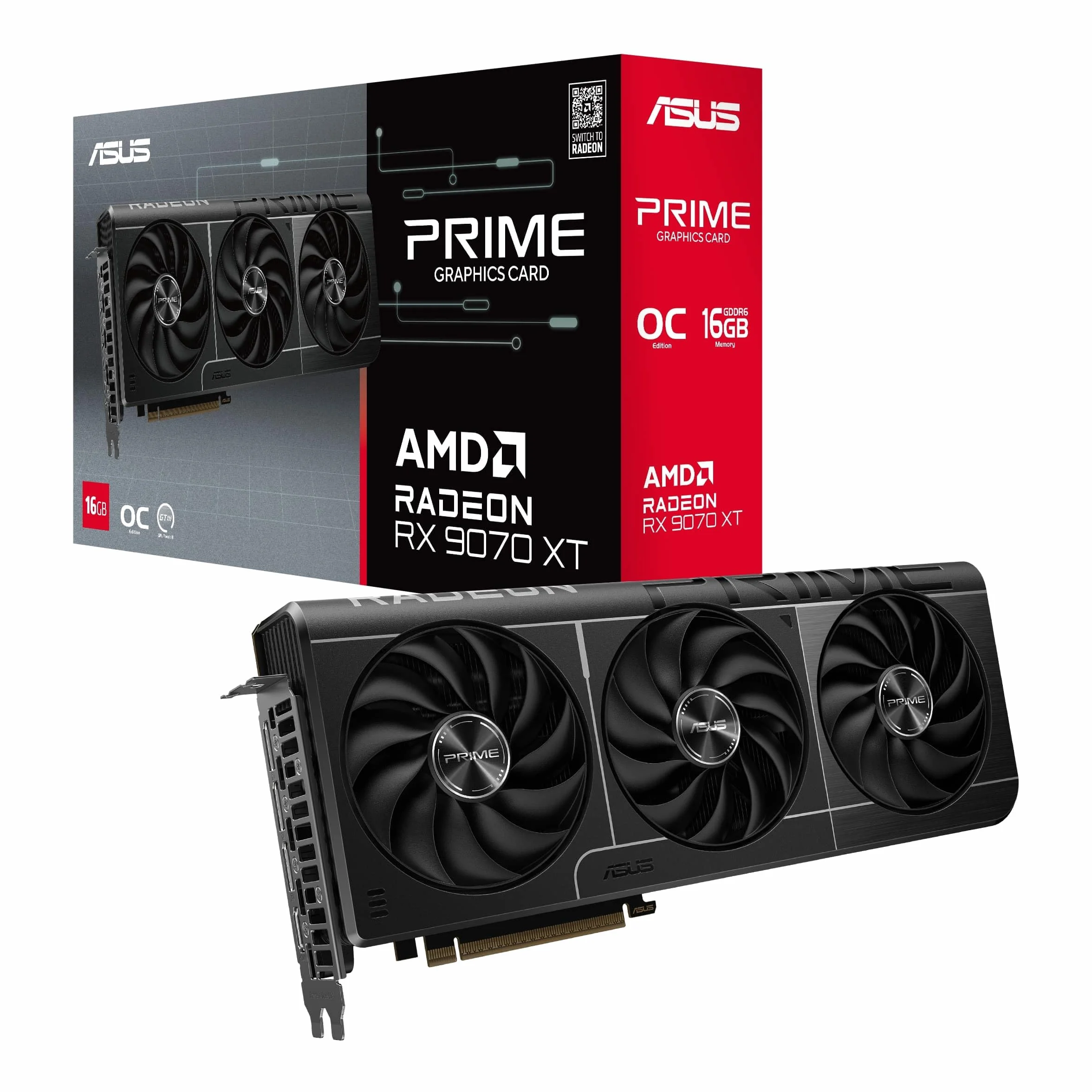 ASUS PRIME RX 9070 XT OC Edition Scheda Grafica 16 GB GDDR6 256 Bit PCIe 5.0 HDMI 2.1 DisplayPort 2.1 Nero