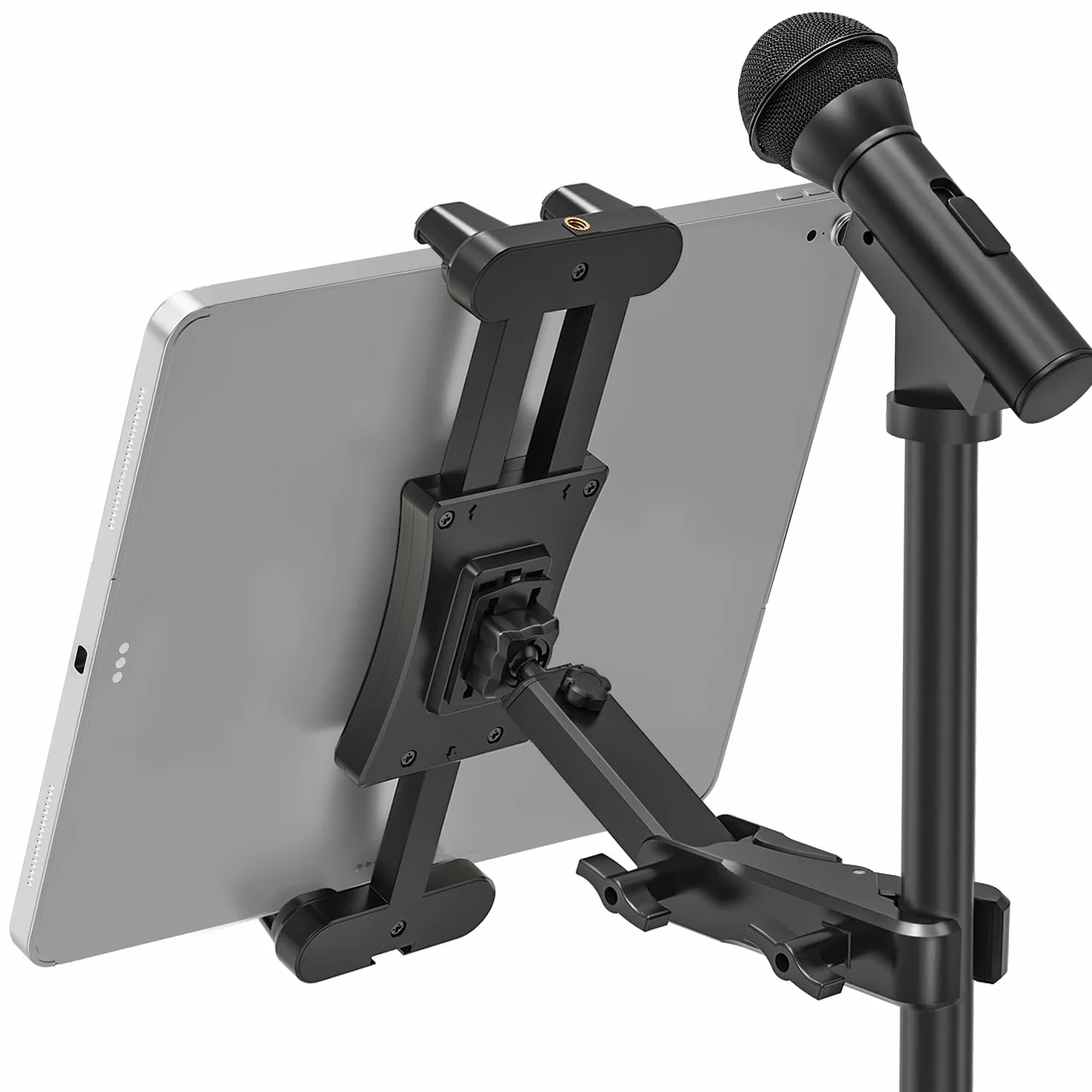 Supporto Tablet per Microfono, Porta Tablet Asta Regolabile 360°, Support iPad 4,7-13,5"