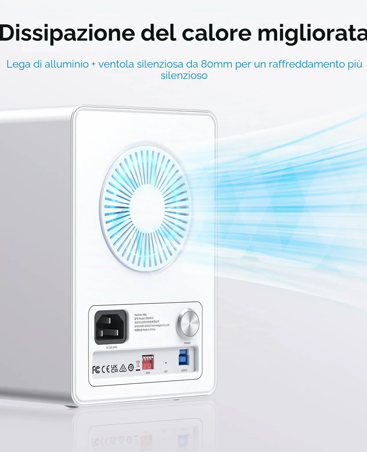 ORICO Enclosure RAID 5 Alloggiamenti per Dischi Rigidi HDD/SSD SATA da 2,5/3,5 Pollici Fino a 5 x 22 TB, Docking Station USB 3.0 in Alluminio per Dischi Rigidi, Supporta RAID 0/1/5/10/PM (9958RU3)