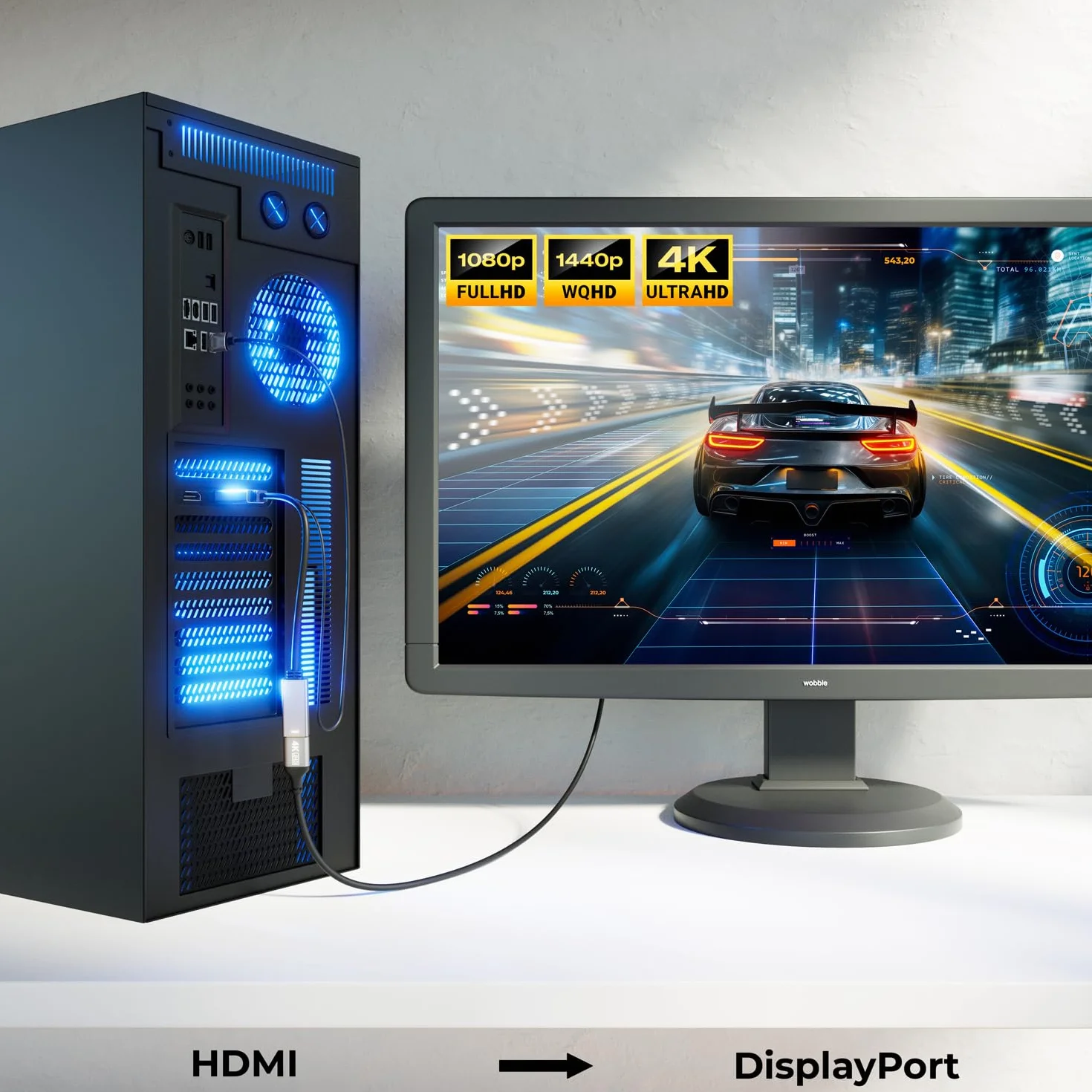 deleyCON Adattatore da HDMI a DisplayPort 4K (per Monitor DisplayPort) 4K@60Hz HDR - Alloggiamento in Alluminio - Cavo Convertitore per PS4 PS5 XBOX PC Computer Notebook Monitor