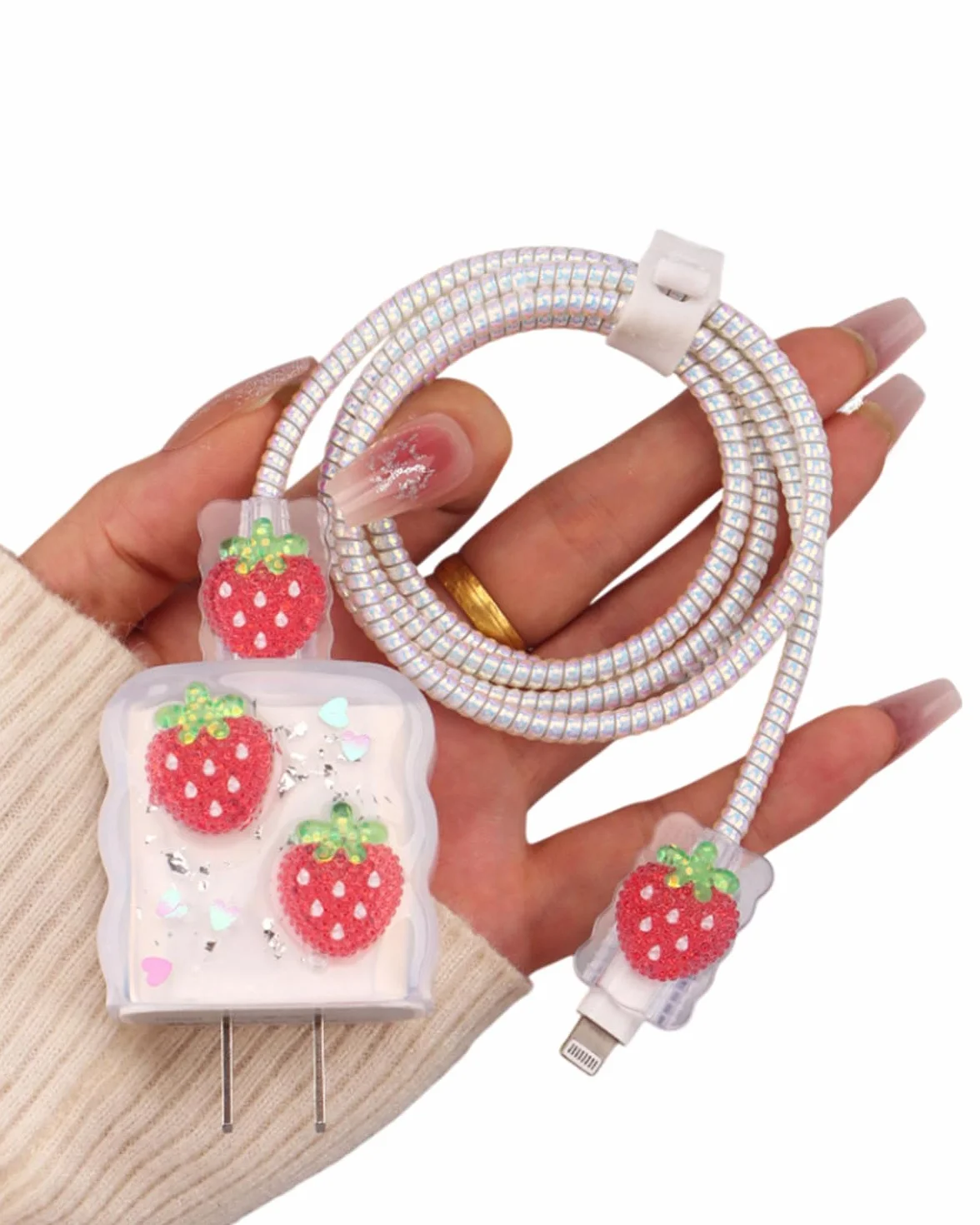 1 pezzo Protezioni a Motivo a fragola, Cavi Protezioni Compatibile con iPhone, Protettivi per Caricabatterie USB-C per Donne, Antigoccia Impedisce de Cavo Linee Dati