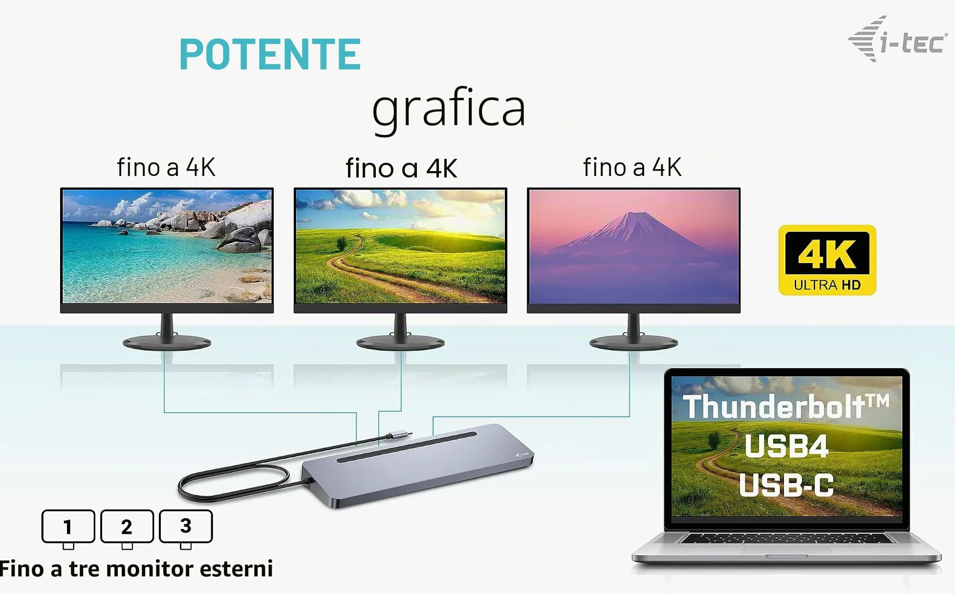 i-tec USB-C Metal Ergonomic 3x 4K Display Docking Station + Power Delivery 100 W (I-TEC USB-C ERGO 3X LCD DOCK - METAL ERGONOMIC 4K DOCK PD 100 W)