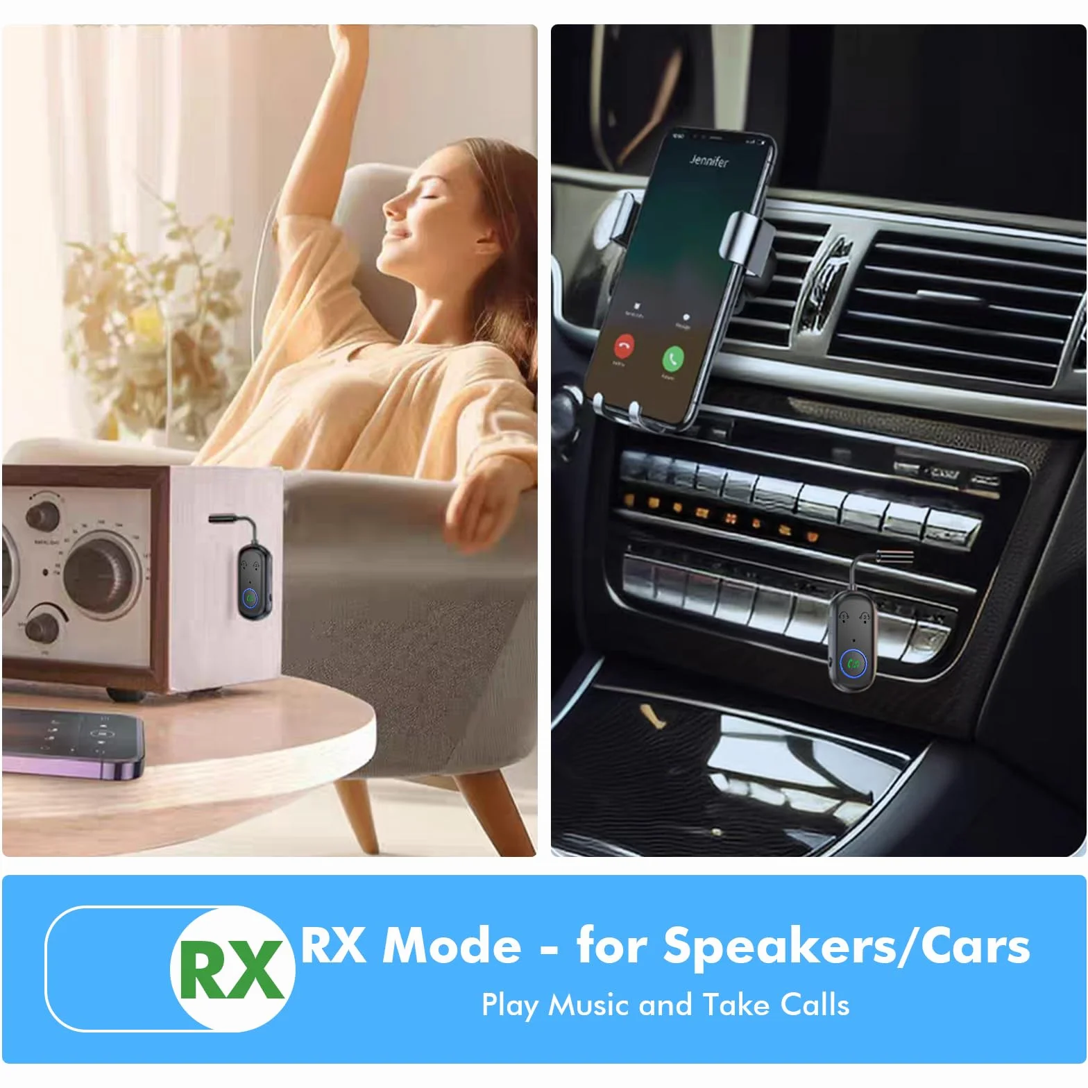 GIBOHOM Trasmettitore Bluetooth 5.3, Adattatore Bluetooth 2-in-1, Adattatore Cuffie Aereo Supporta 2 Auricolare, 3.5 mm AUX Jack Trasmettitore per TV, Telefono Mobile, Car Audio Systems, Palestra
