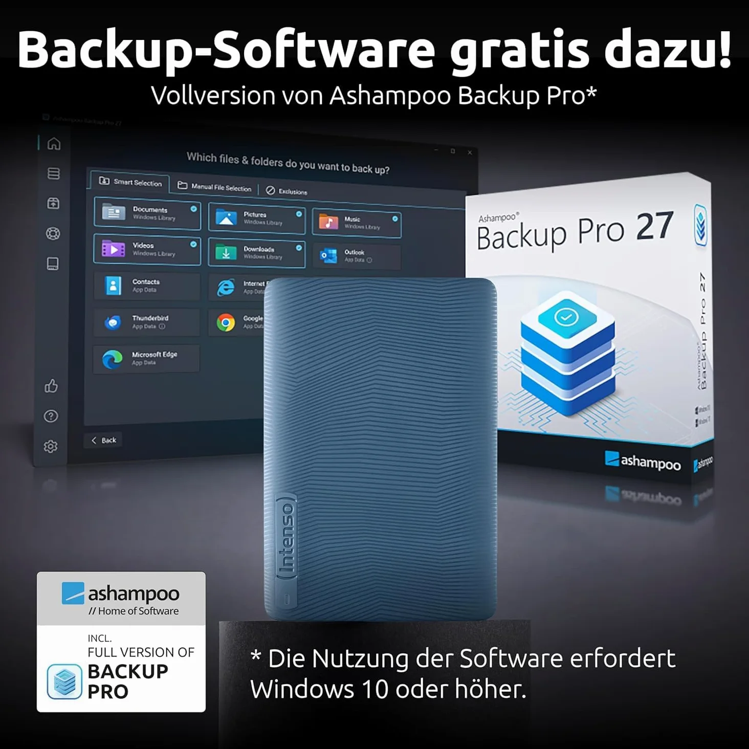 Intenso Memory Safe - Hard disk esterno portatile, 2,5", USB 3.2 Gen 1, per PC e Mac, incluso Ashampoo Backup Pro
