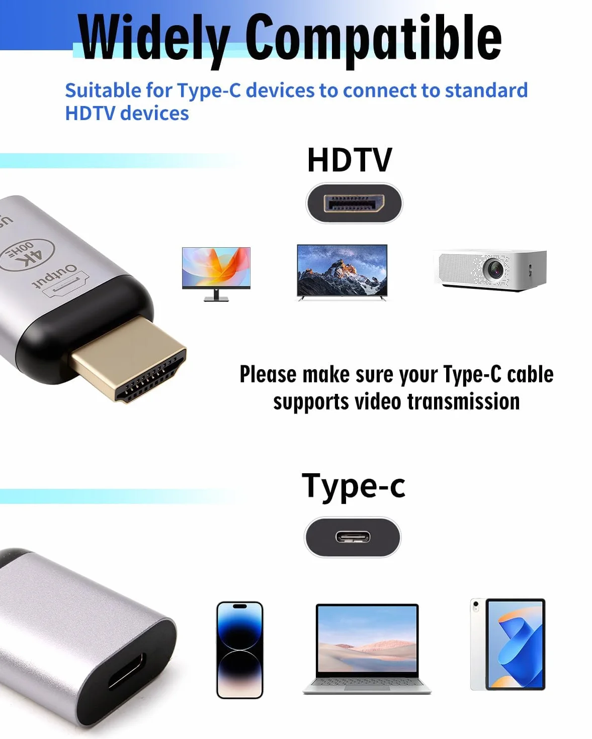 Adattatore HDMI a USB C, adattatore USB C a HDMI 4K 60Hz maschio per display, monitor, TV, laptop, telefono e tablet, adattatore HDMI compatibile con modalità specchio ed espansione