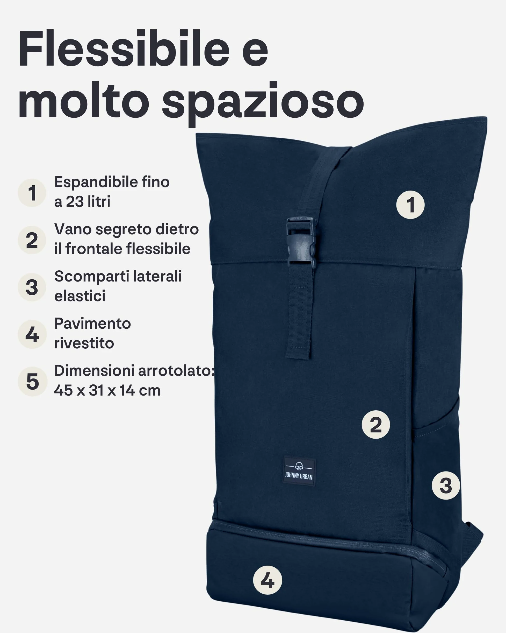 Johnny Urban Zaino Donna e Uomo - Allen Large - Rolltop Zainetta per Scuola, Università, Viaggio - Scomparto per Laptop da 16 pollici - Idrorepellente