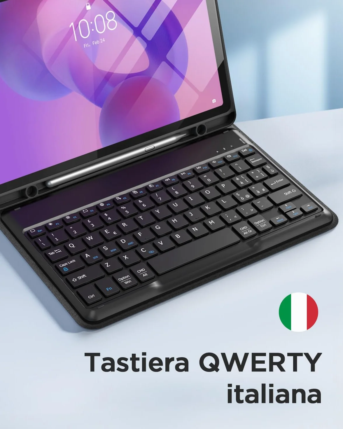EasyAcc Cover Tastiera Compatibile con Lenovo Idea Tab 11 Pollici Tablet 2025 (TB-336ZU/TB-336FU) con Pellicola Protettiva, [Italiano], Custodia per Tastiera Rimovibile con Portapenne Nero