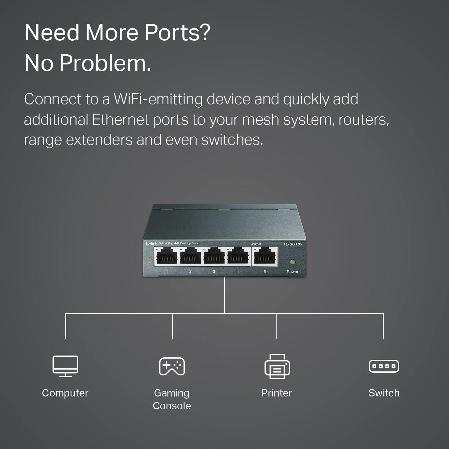 TP-Link TL-SG105 Switch 5 Porte Gigabit, 10/100/1000 Mbps, Plug & Play,‎‎ 802.1p/DSCP QoS, IGMP Snooping, Involucro in Metallo Resistente, Installazione Facile, Tecnologia Green Ethernet, IEEE 802.3x