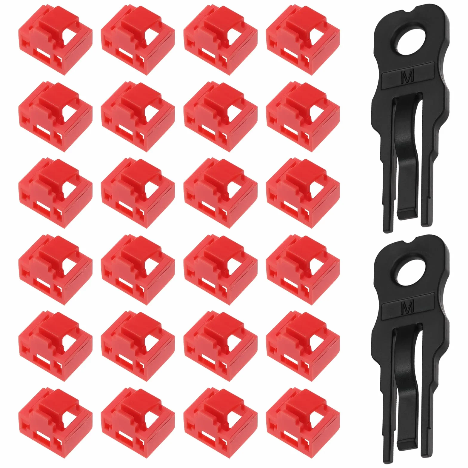 24 pezzi RJ45 Port Lock RJ45 Port/Dust Blocker RJ45 Dust Cover Cap Ethernet LAN Hub Anti Dust Cover Cap Cap Blockout Protector con 2 chiavi di rimozione, rosso
