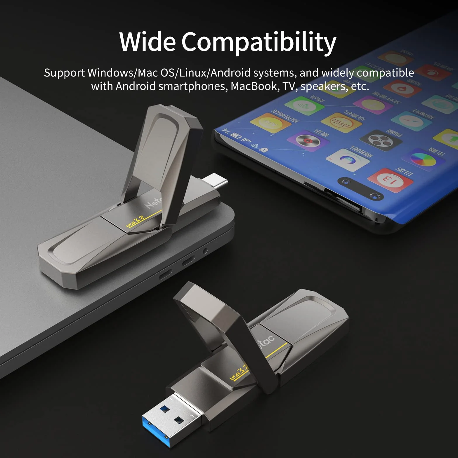 Netac US5 256GB Solid USB State Drive Portatile Esterno USB SSD Type-c e USB 3.2 Doppia Interfaccia Velocità fino a 550MB/s