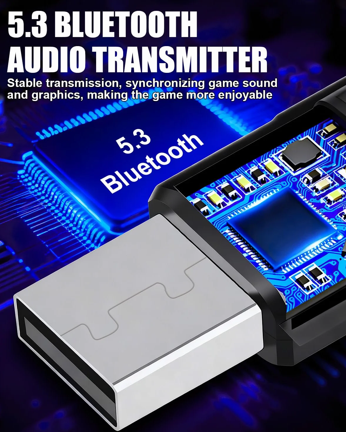 Adattatore USB Bluetooth 5.3 per PS4/PS5/PC/Switch Console, Audio Dongle Bluetooth 5.3 Chiavetta Adattatore USB 3 Mbit/s Trasmettitore Ricevitore Bluetooth Bassa Latenza per Windows/Cuffie