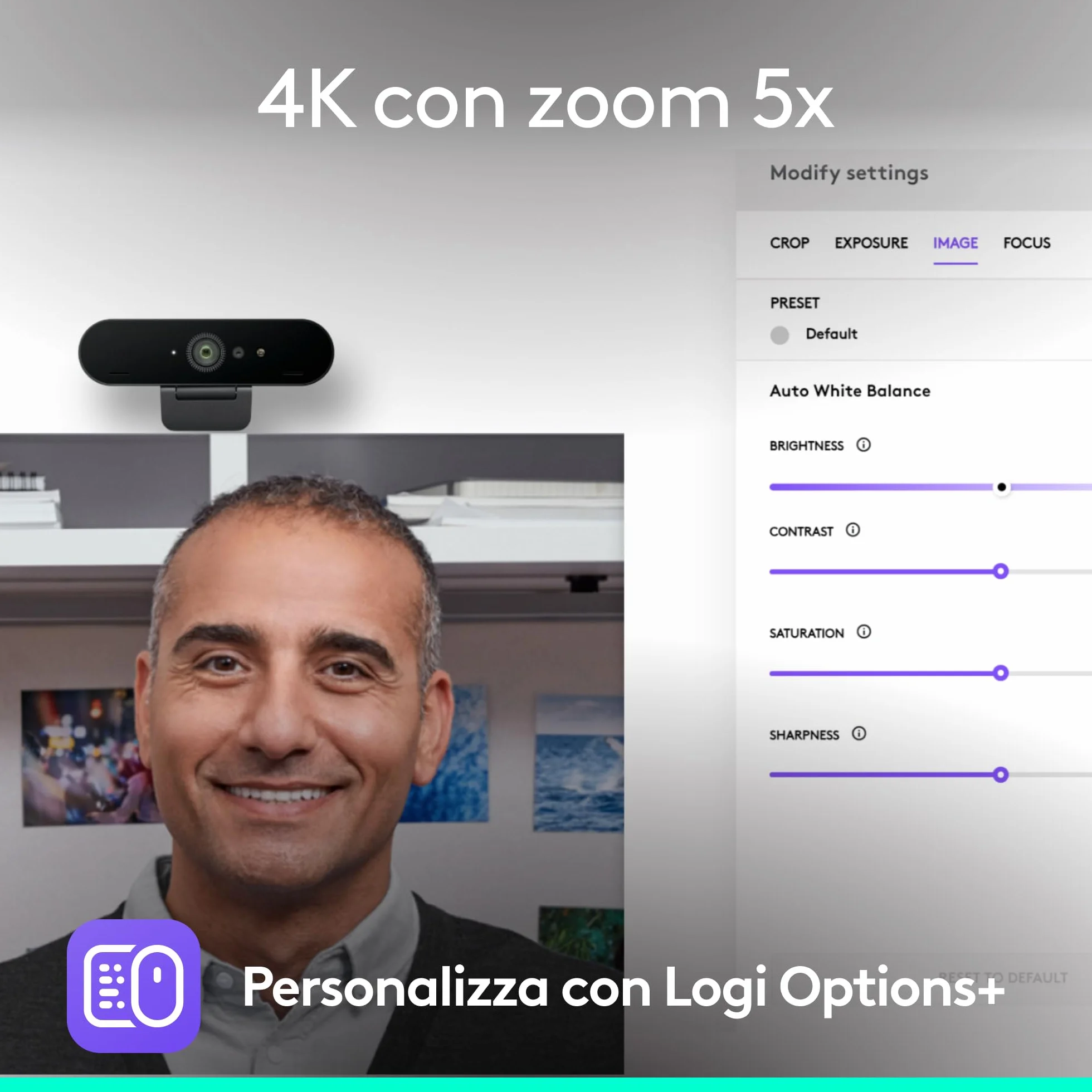 Logitech Brio 4K Webcam for Business, accesso biometrico con Windows Hello, correzione automatica dell'illuminazione, cancellazione del rumore, Microsoft Teams, Zoom, Google Meet, PC/Mac - Grafite