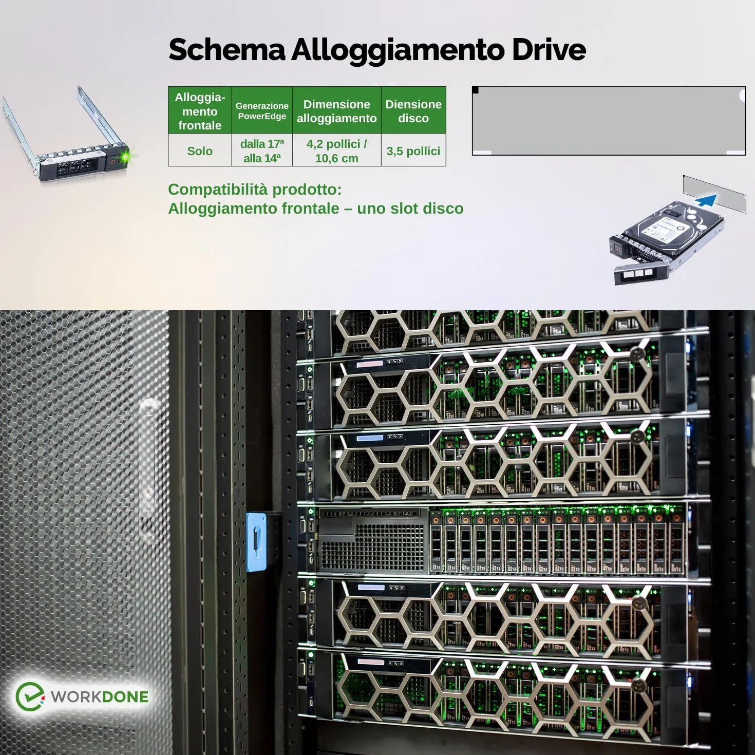 WorkDone Caddy per disco rigido da 3,5 pollici Compatibile con PowerEdge Dell - R340 R440 R540 R640 R740 R6415 R7415 R7425 X7K8W di 14° generazione - Vassoio della staffa Hot Swap contenitore